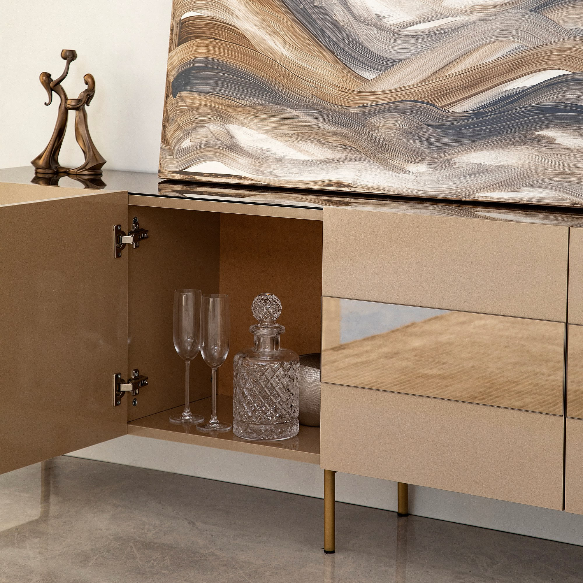 Comoda tv, Hanah Home, mdf, bronz si auriu, 180x35x59 cm — imaginea 4