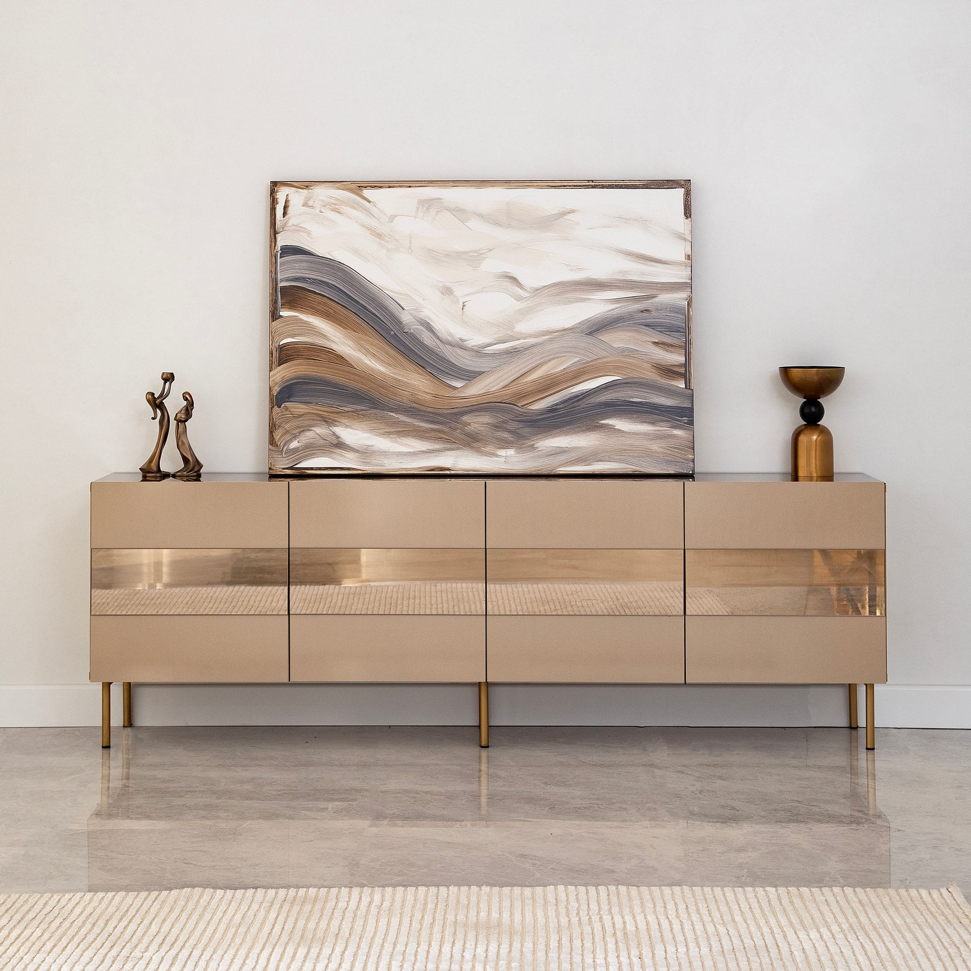 Comoda tv, Hanah Home, mdf, bronz si auriu, 180x35x59 cm — imaginea 5