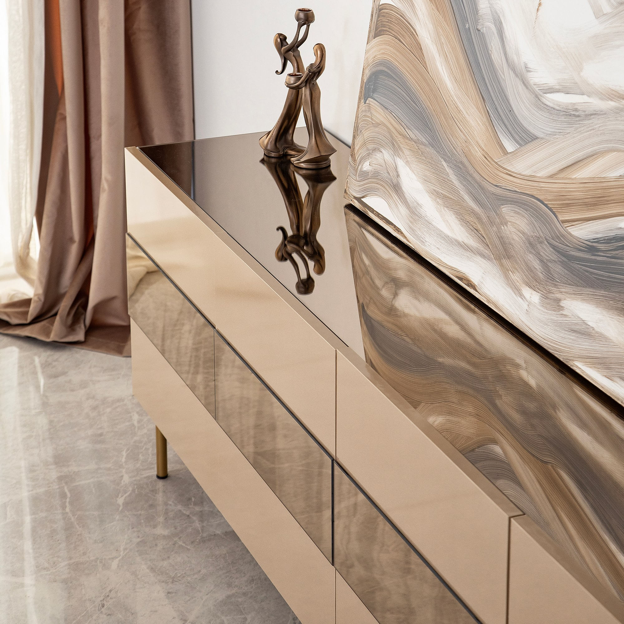 Comoda tv, Hanah Home, mdf, bronz si auriu, 180x35x59 cm — imaginea 6