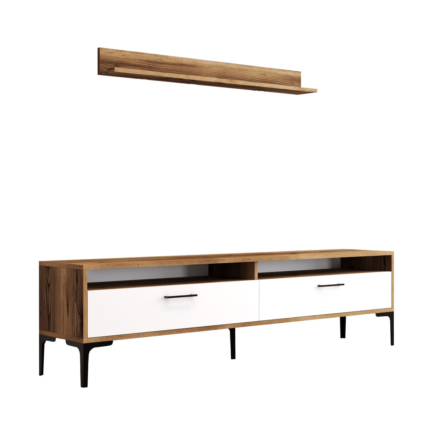 Comoda tv, Hanah Home, pal melaminat, nuc si alb, 180x47x35 cm, 845HCT3096