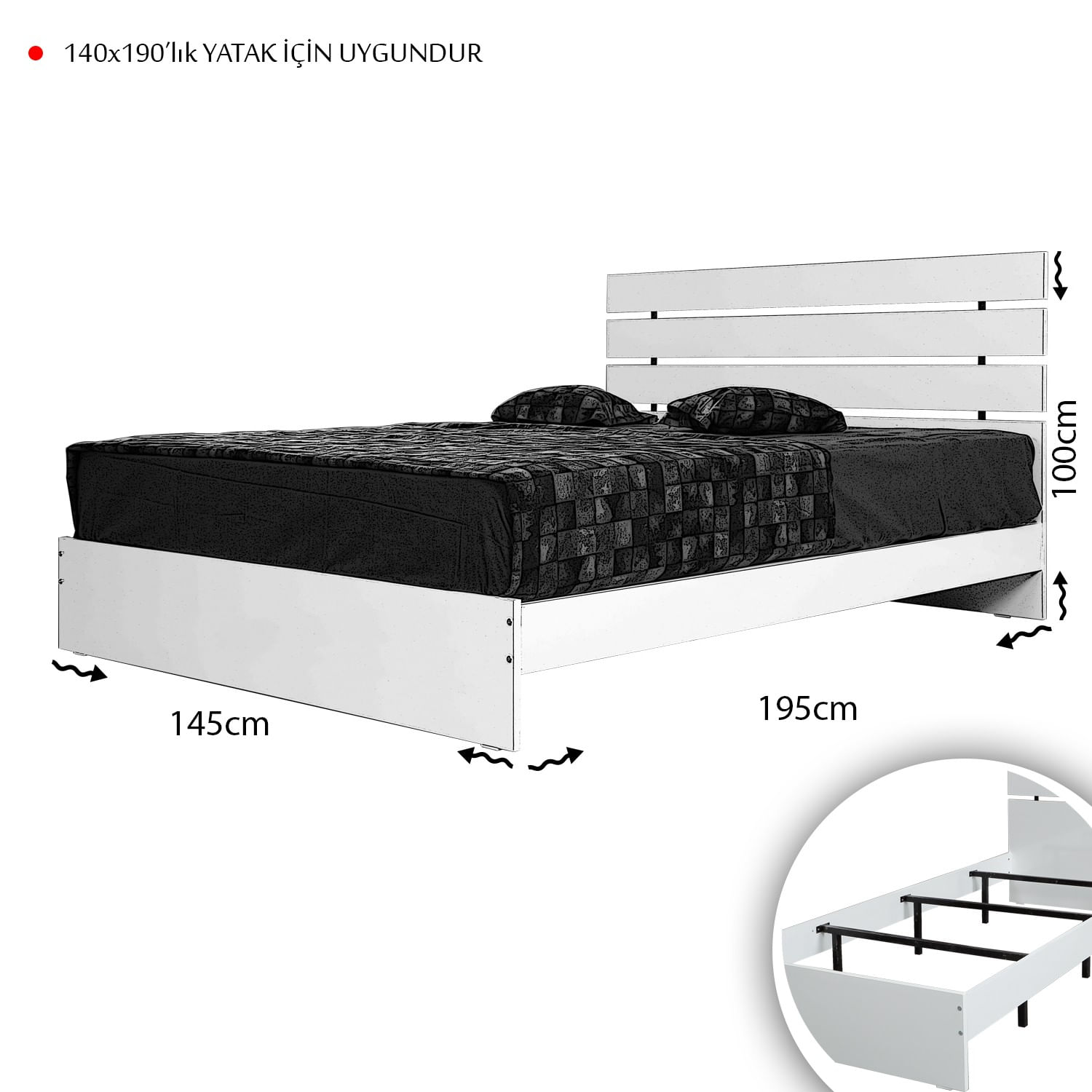 Somiera dubla, Hanah Home, pal melaminat, alb, 145x205x100 cm — imaginea 5