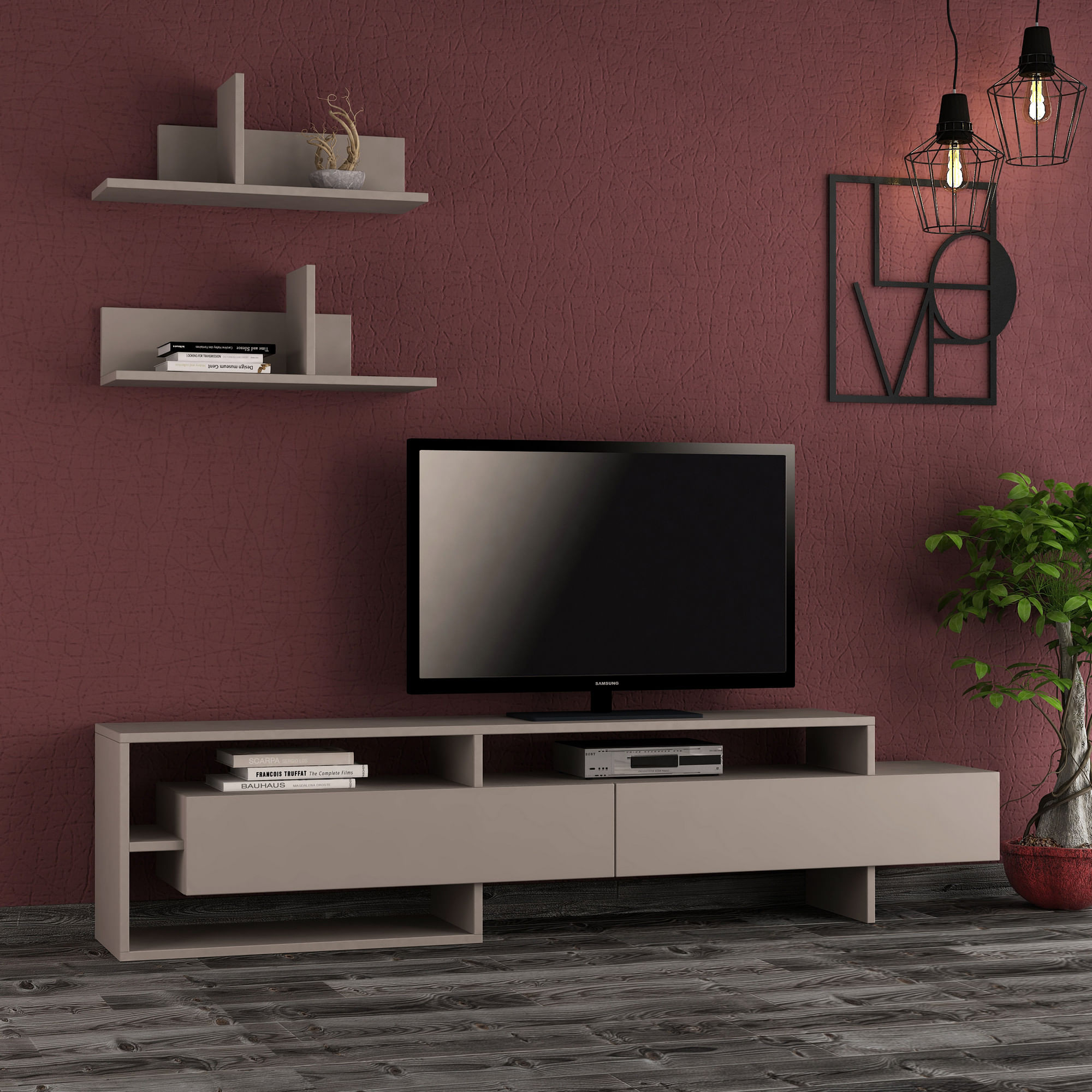 Comoda tv, Hanah Home, pal melaminat, moka deschis, 180x42x32 cm — imaginea 2