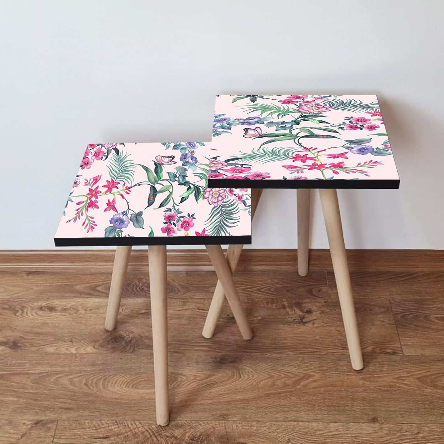 Set masute de cafea, Hanah Home, mdf, multicolor, 35x35x47 cm, picioare lemn fag, 481LNA2416