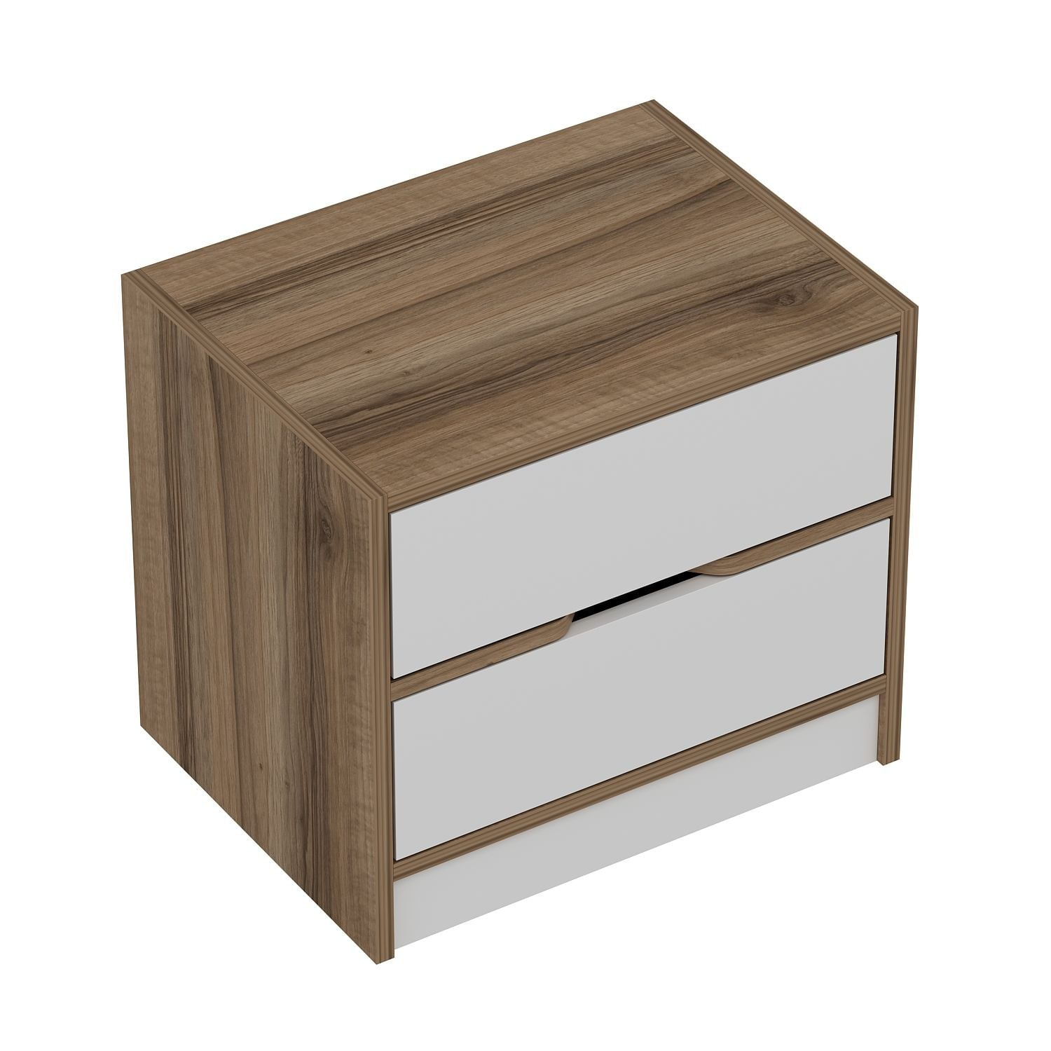 Noptiera, Hanah Home, pal melaminat, nuc si alb, 54x47x40 cm — imaginea 3
