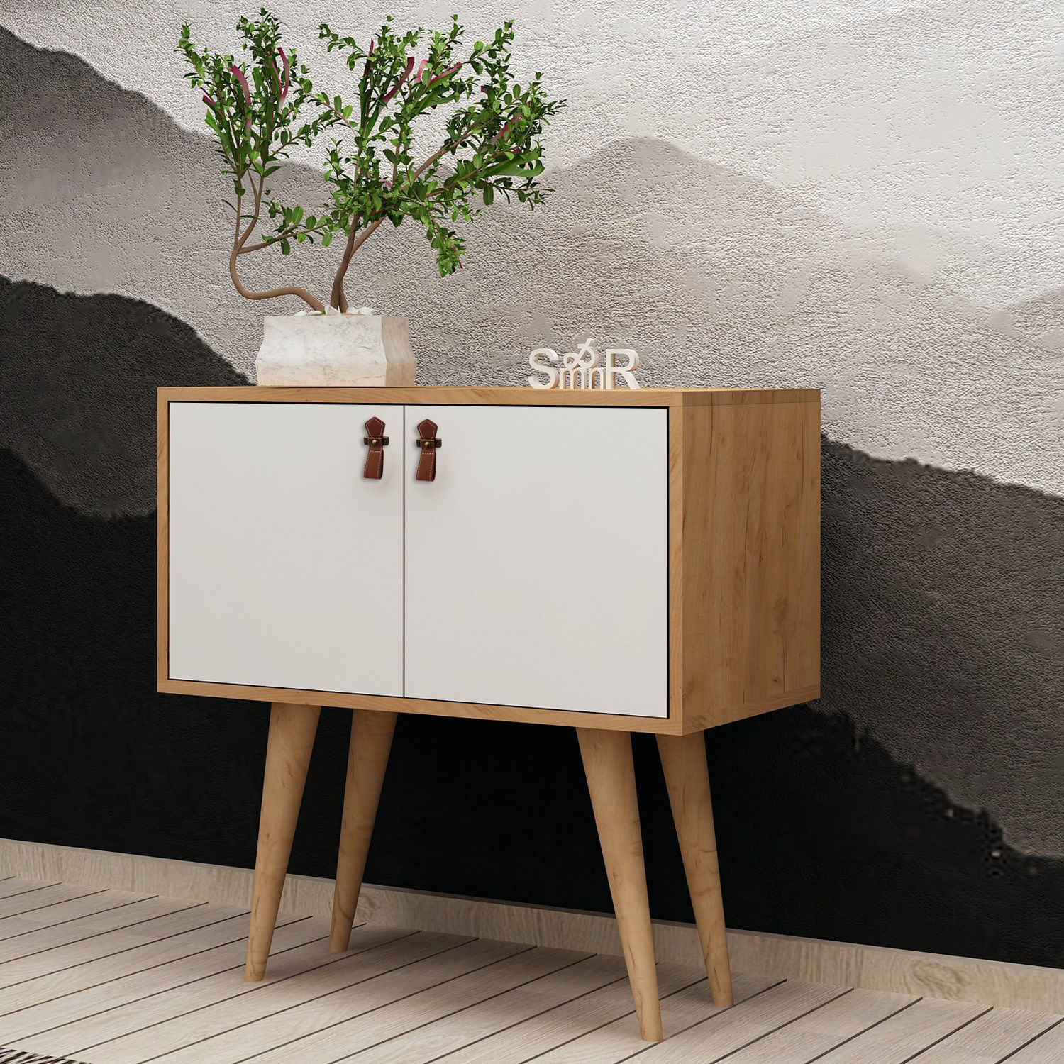 Consola, Hanah Home, pal melaminat, stejar si alb, 80x80x40 cm — imaginea 3