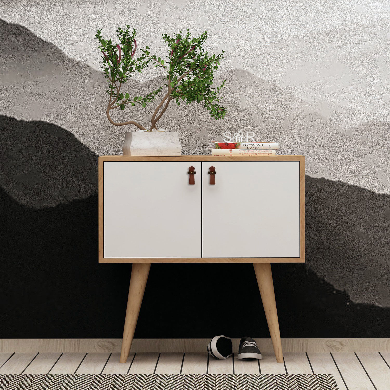 Consola, Hanah Home, pal melaminat, stejar si alb, 80x80x40 cm — imaginea 4