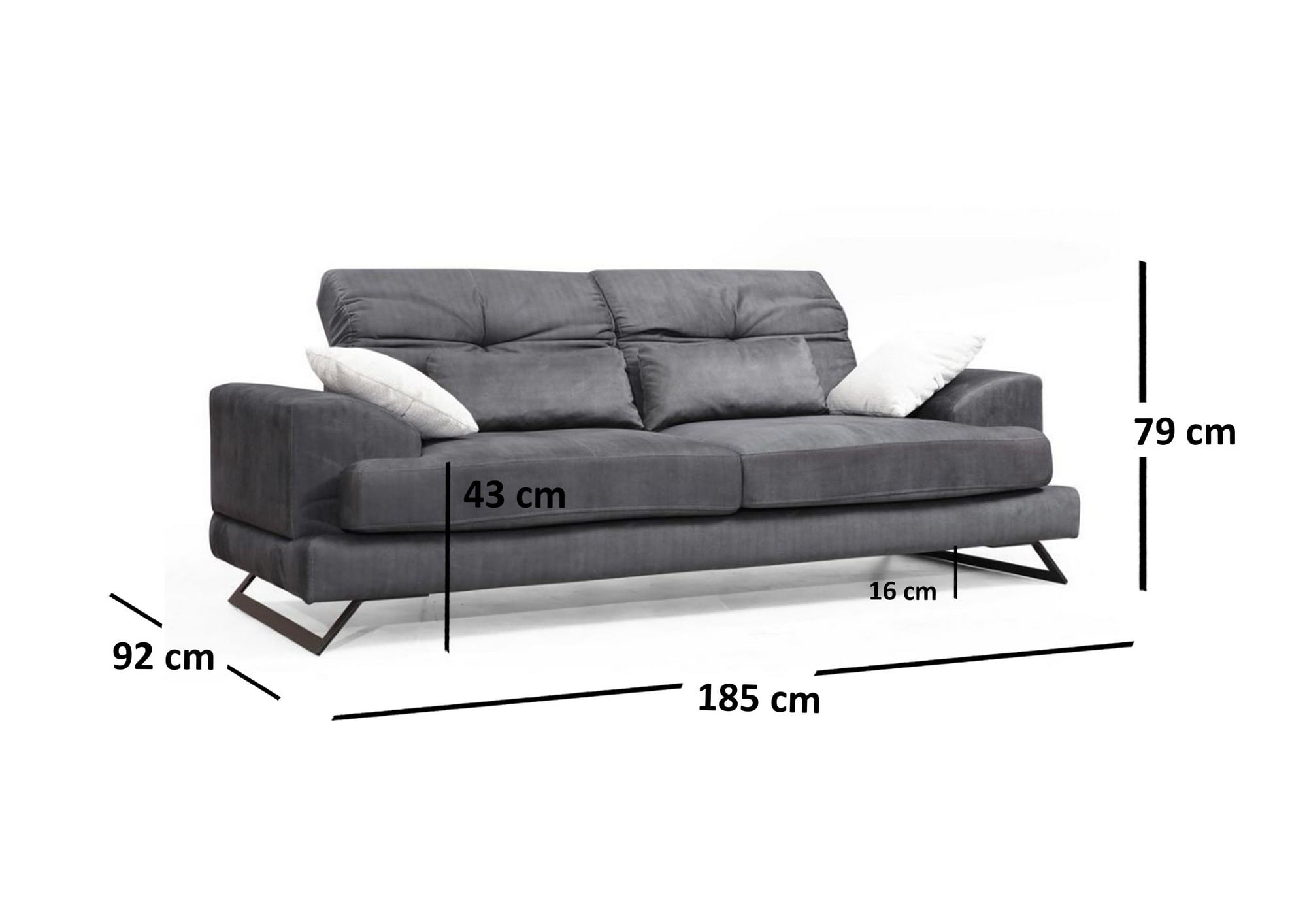 Canapea 2 locuri, Hanah Home, poliester, antracit, 185x92x79 cm — imaginea 4