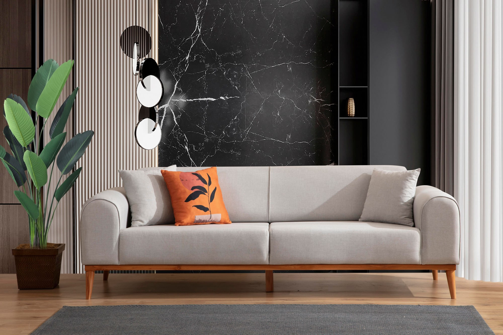 Canapea extensibila, Atelier Del Sofa, lemn fag si panouri aglomerate, crem, 220x84x77 cm — imaginea 6