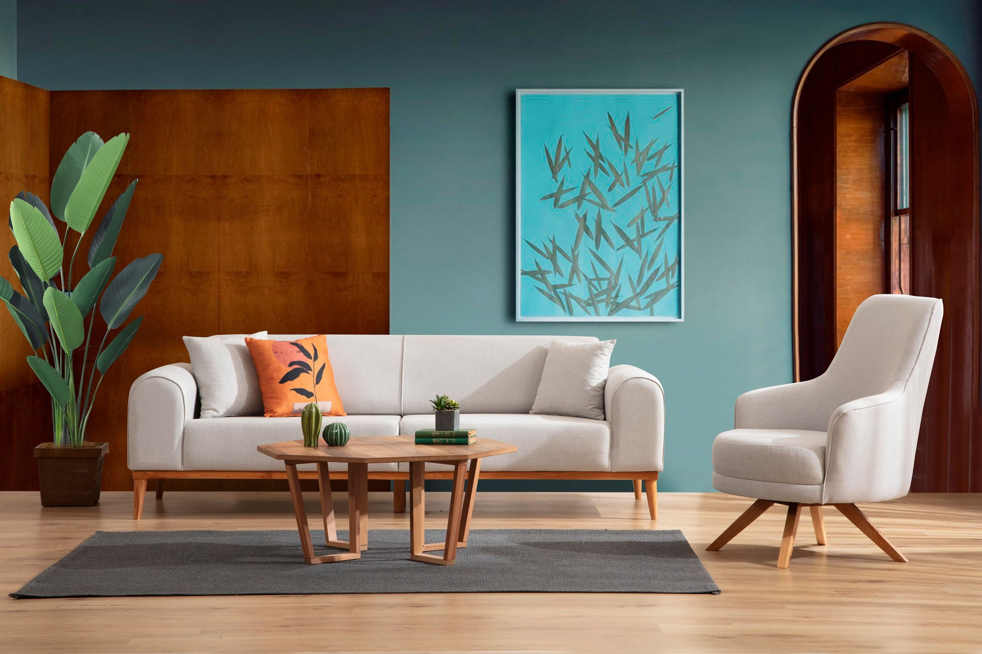 Canapea extensibila, Atelier Del Sofa, lemn fag si panouri aglomerate, crem, 220x84x77 cm — imaginea 7