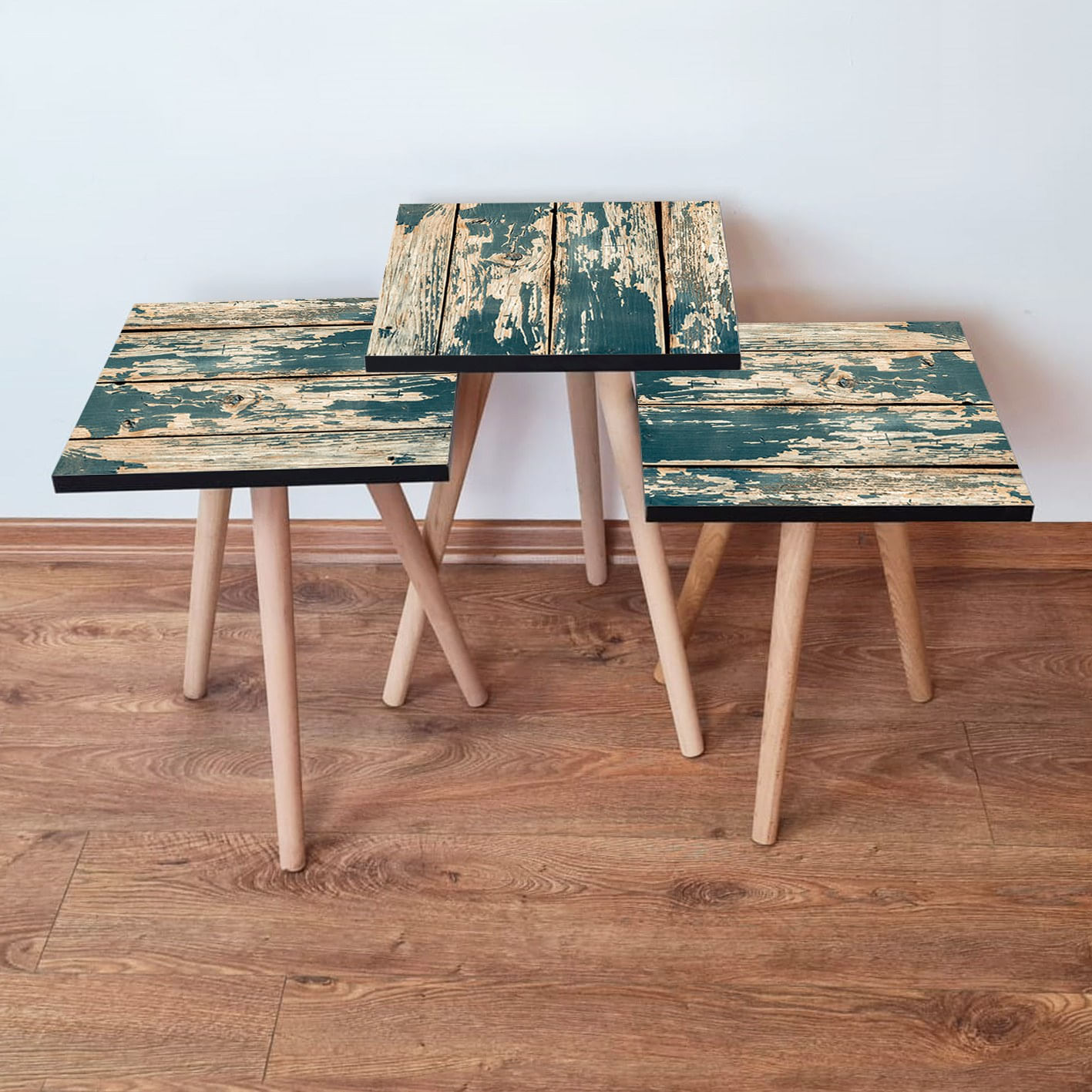 Set masute de cafea, Hanah Home, mdf, verde bej, 3 piese, 35x35x52 cm, 481LNA3124