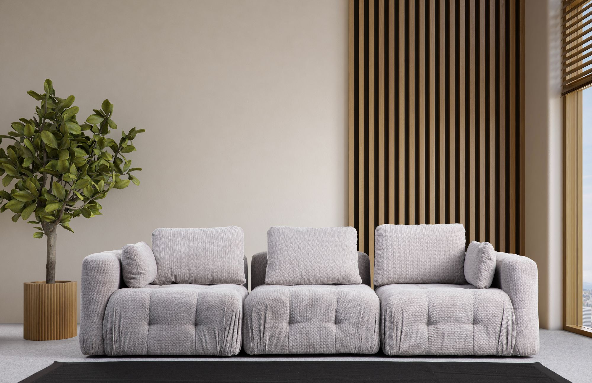 Canapea 3 locuri, Atelier Del Sofa, lemn fag si pal, gri deschis, 290x100x65 cm — imaginea 6