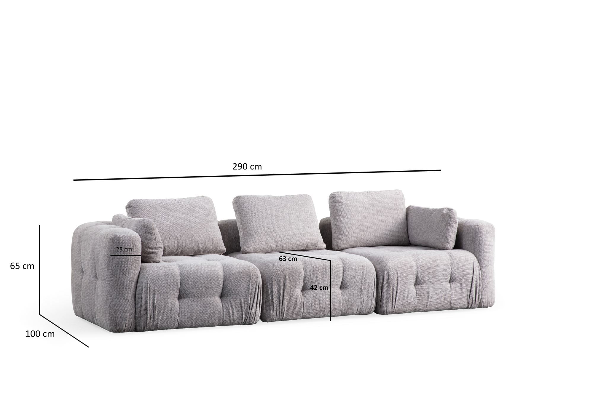 Canapea 3 locuri, Atelier Del Sofa, lemn fag si pal, gri deschis, 290x100x65 cm — imaginea 12
