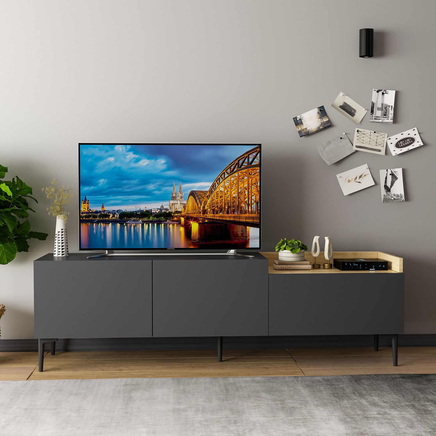 Suport tv, Hanah Home, pal melaminat, antracit, 160x37x48 cm — imaginea 5