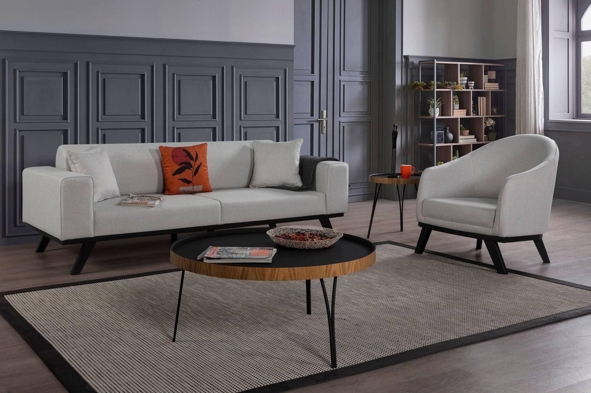 Canapea extensibila 3 locuri, Atelier Del Sofa, lemn fag si placi aglomerate, gri deschis, 222x92x77 cm — imaginea 3