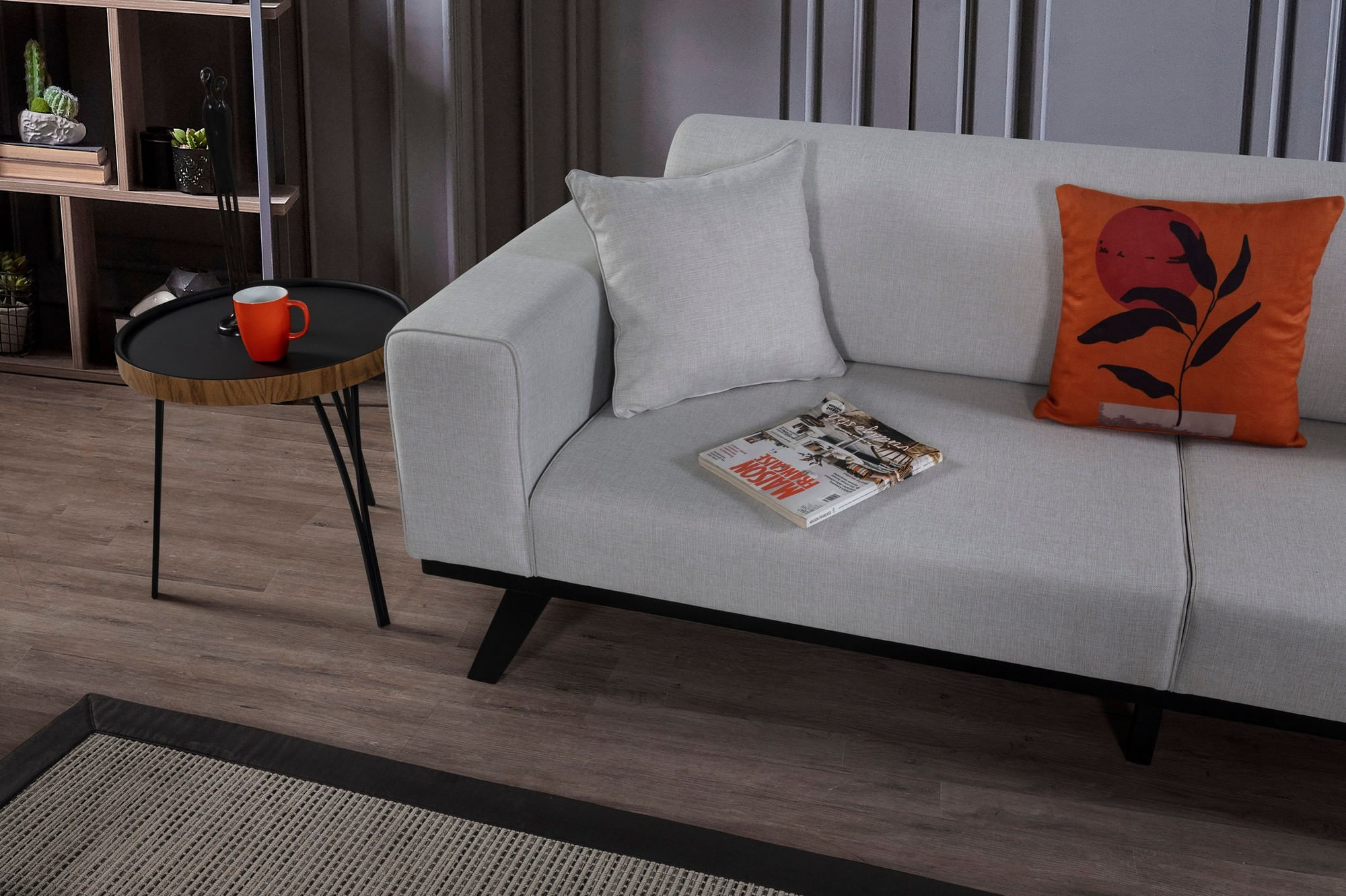 Canapea extensibila 3 locuri, Atelier Del Sofa, lemn fag si placi aglomerate, gri deschis, 222x92x77 cm — imaginea 7
