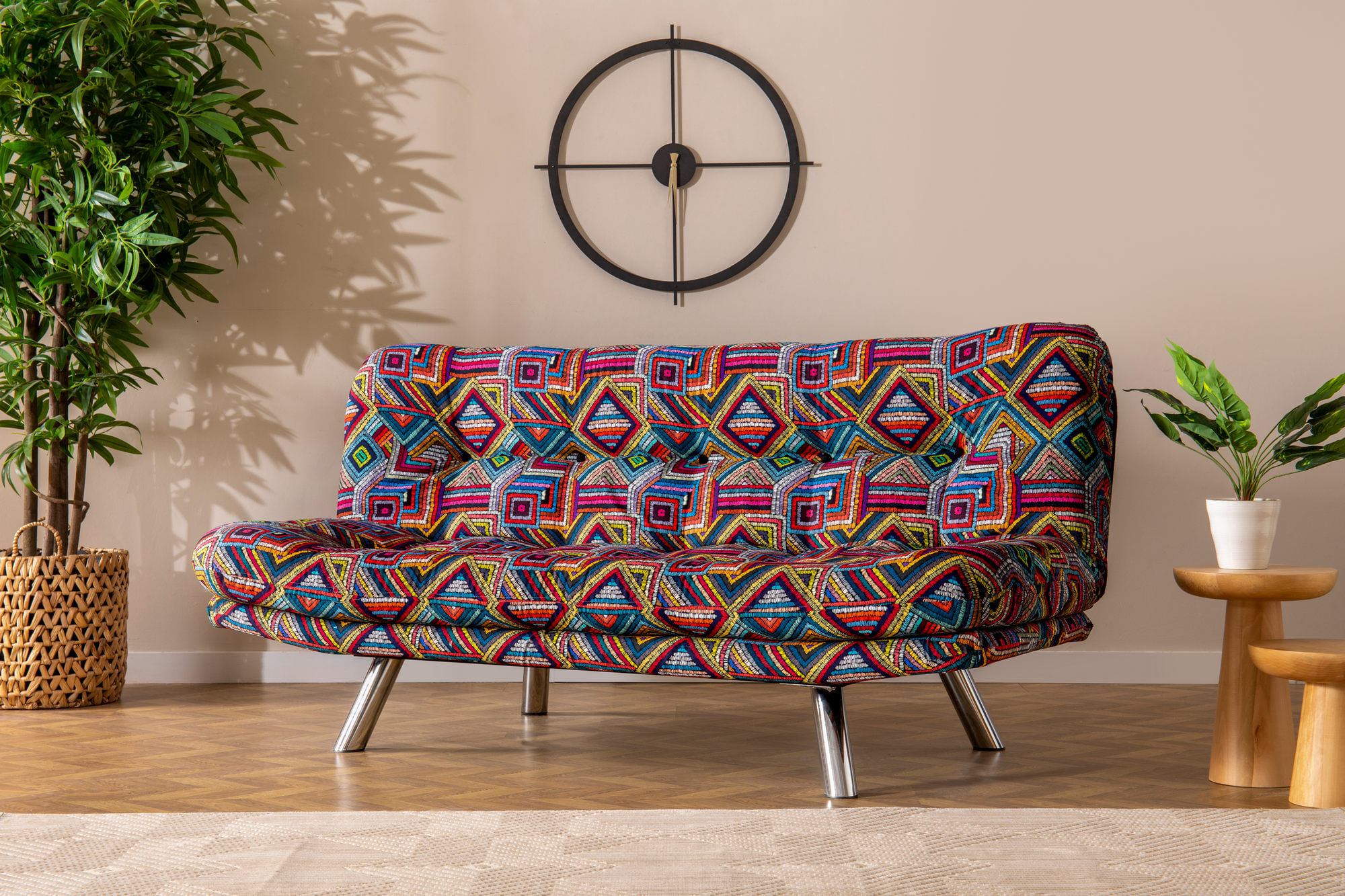 Canapea extensibila, Hanah Home, metal, material textil, multicolor, 175x100 cm