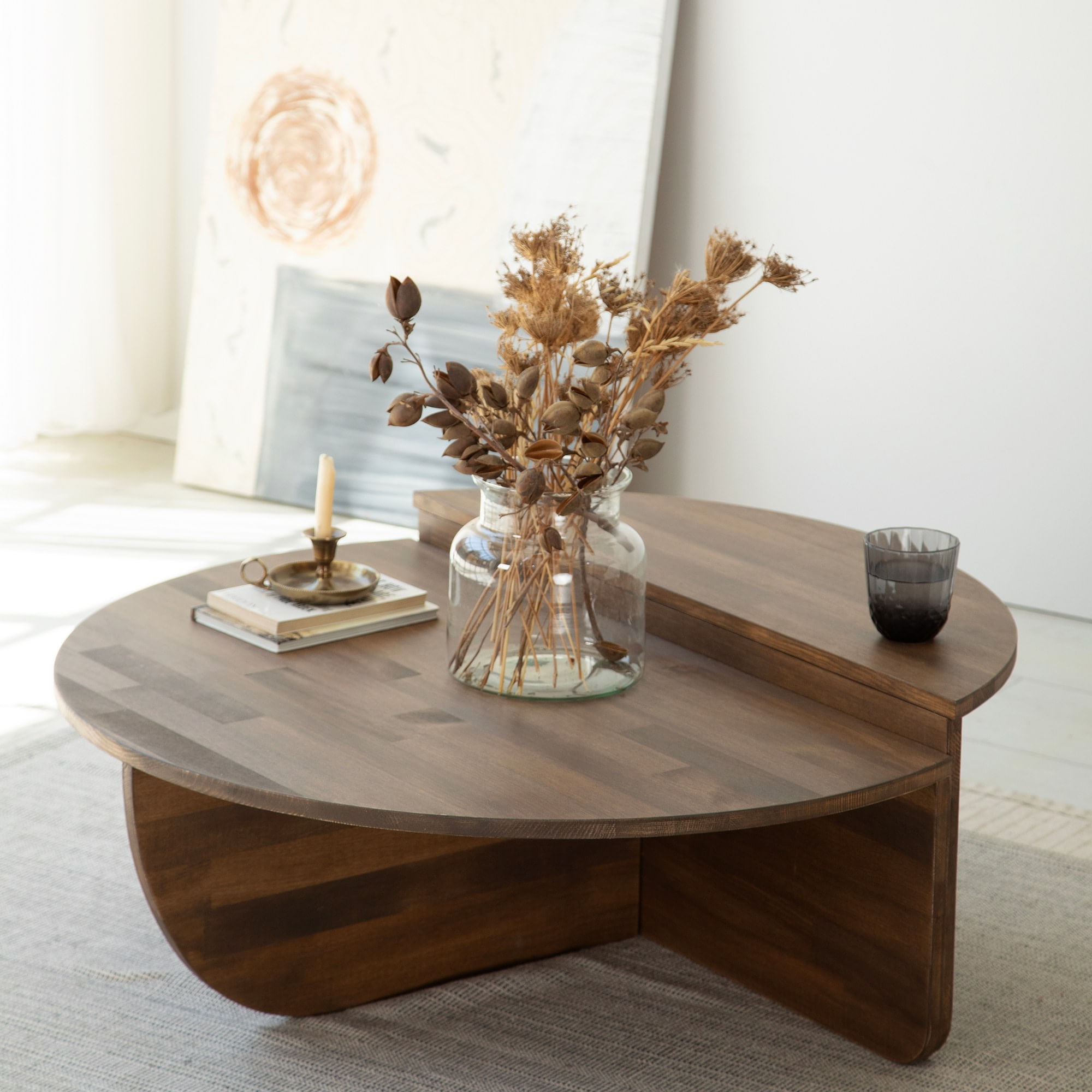 Set masute de cafea, Hanah Home, lemn masiv de pin, nuc, 90x60x30 cm, 85x35x30 cm — imaginea 3