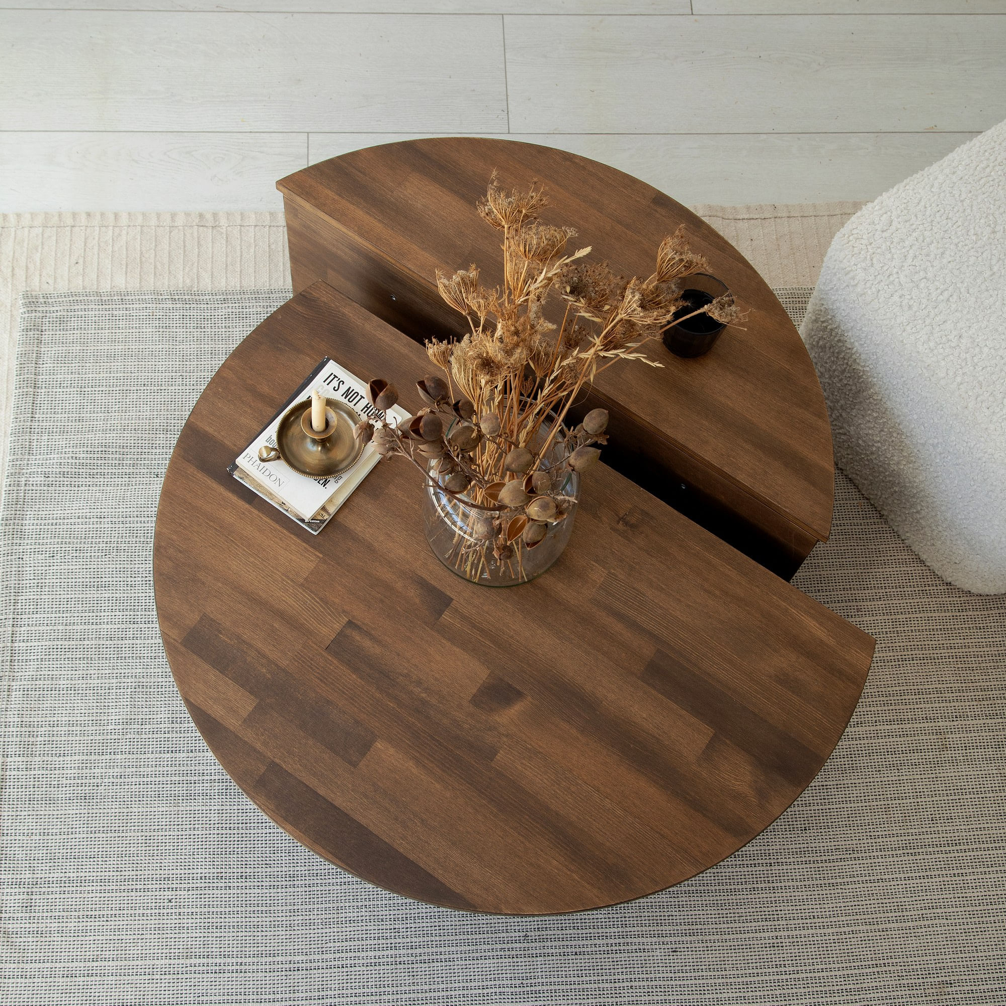 Set masute de cafea, Hanah Home, lemn masiv de pin, nuc, 90x60x30 cm, 85x35x30 cm — imaginea 7