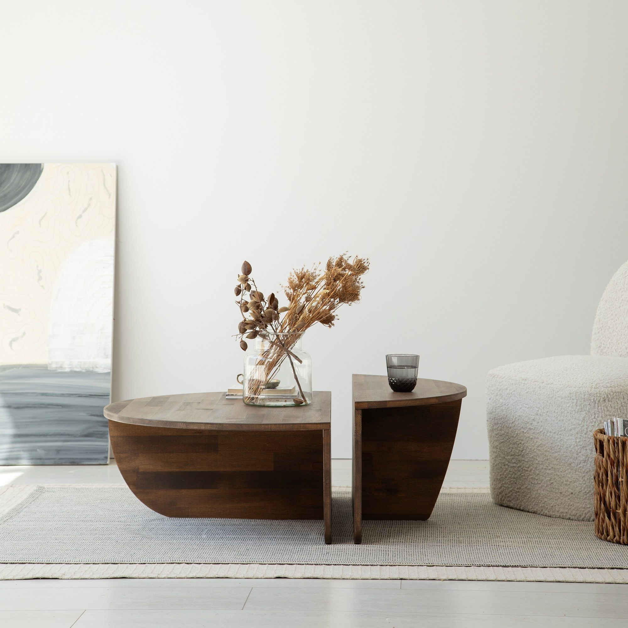Set masute de cafea, Hanah Home, lemn masiv de pin, nuc, 90x60x30 cm, 85x35x30 cm — imaginea 9