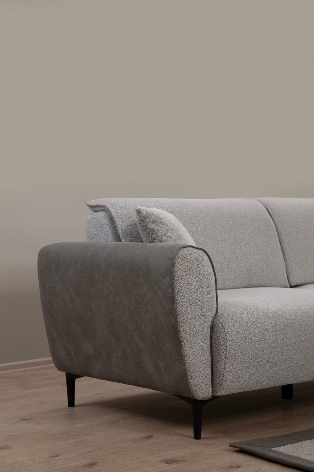 Canapea extensibila 3 locuri, Hanah Home, lemn fag, gri, 215x85x85 cm — imaginea 4