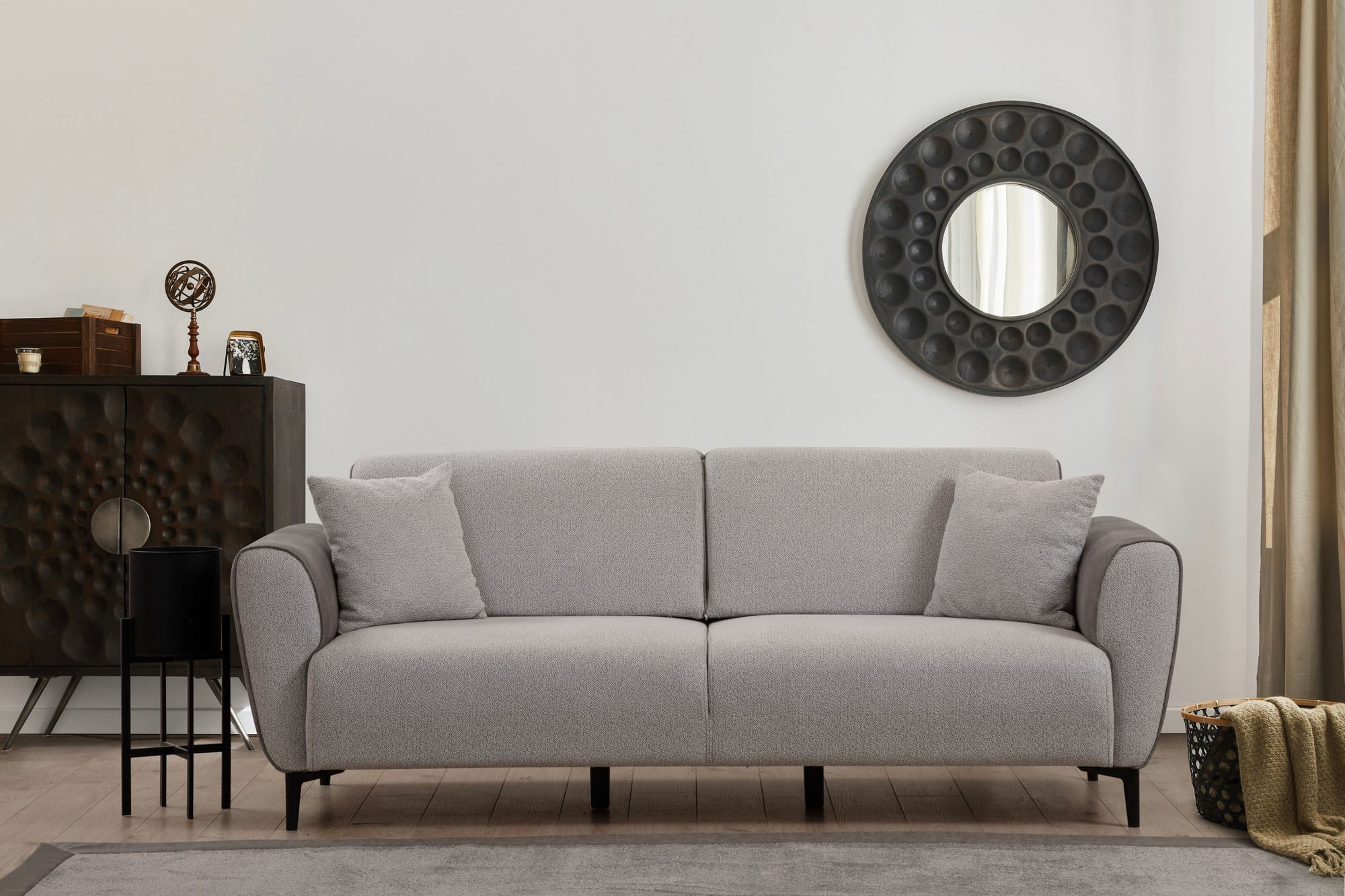 Canapea extensibila 3 locuri, Hanah Home, lemn fag, gri, 215x85x85 cm — imaginea 8