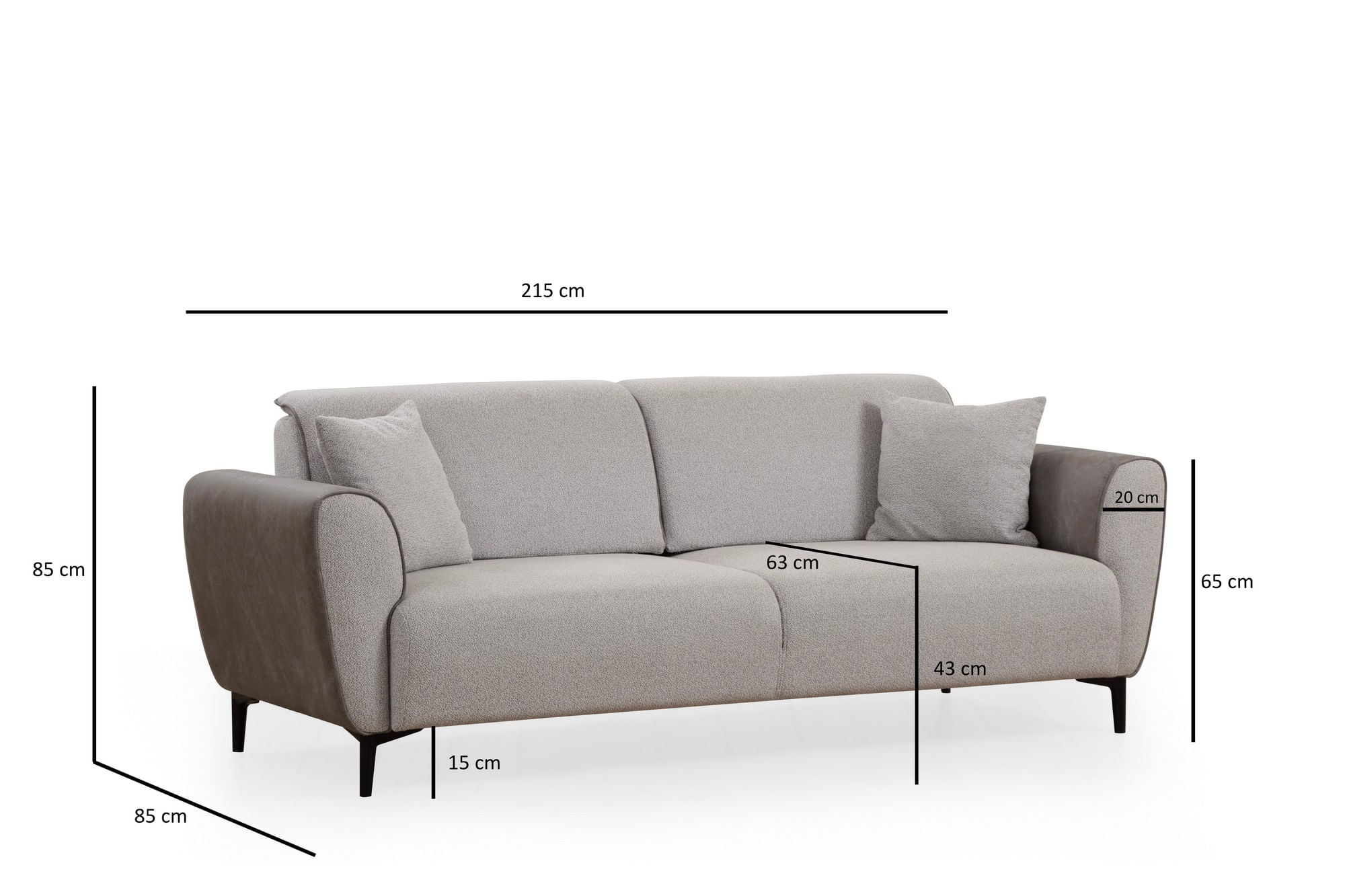 Canapea extensibila 3 locuri, Hanah Home, lemn fag, gri, 215x85x85 cm — imaginea 10