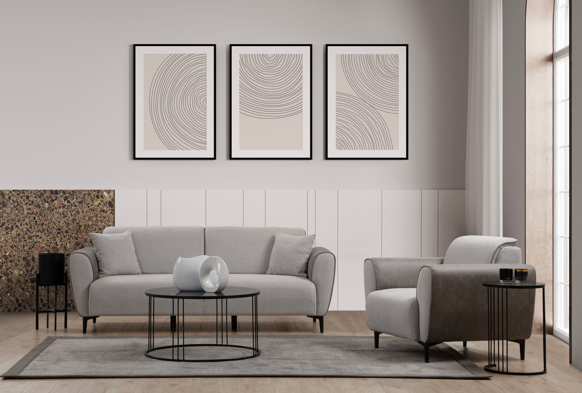 Canapea extensibila 3 locuri, Hanah Home, lemn fag, gri, 215x85x85 cm — imaginea 11