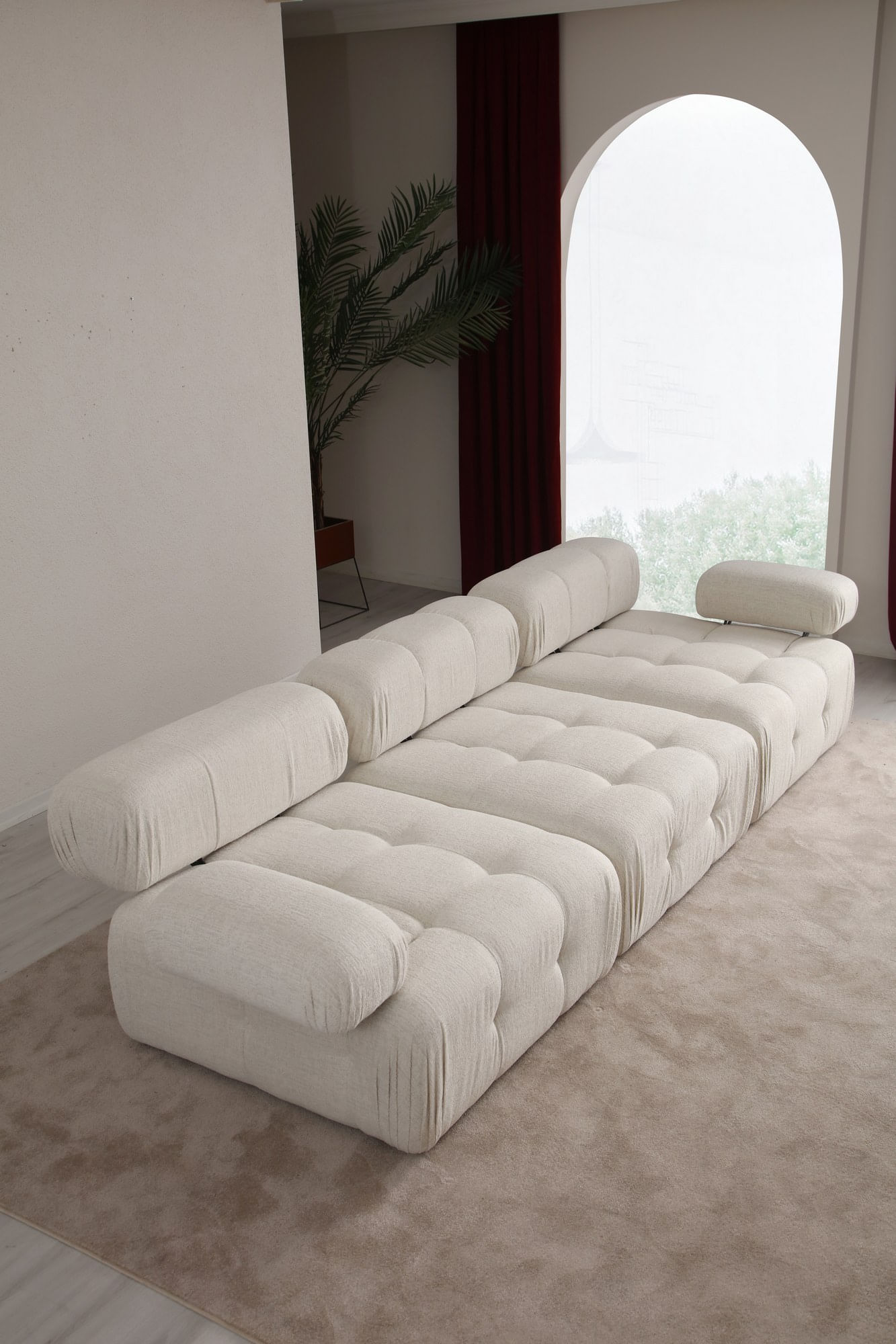 Canapea 3 locuri, Hanah Home, bouclé poliester, crem, 300x100x80 cm — imaginea 4