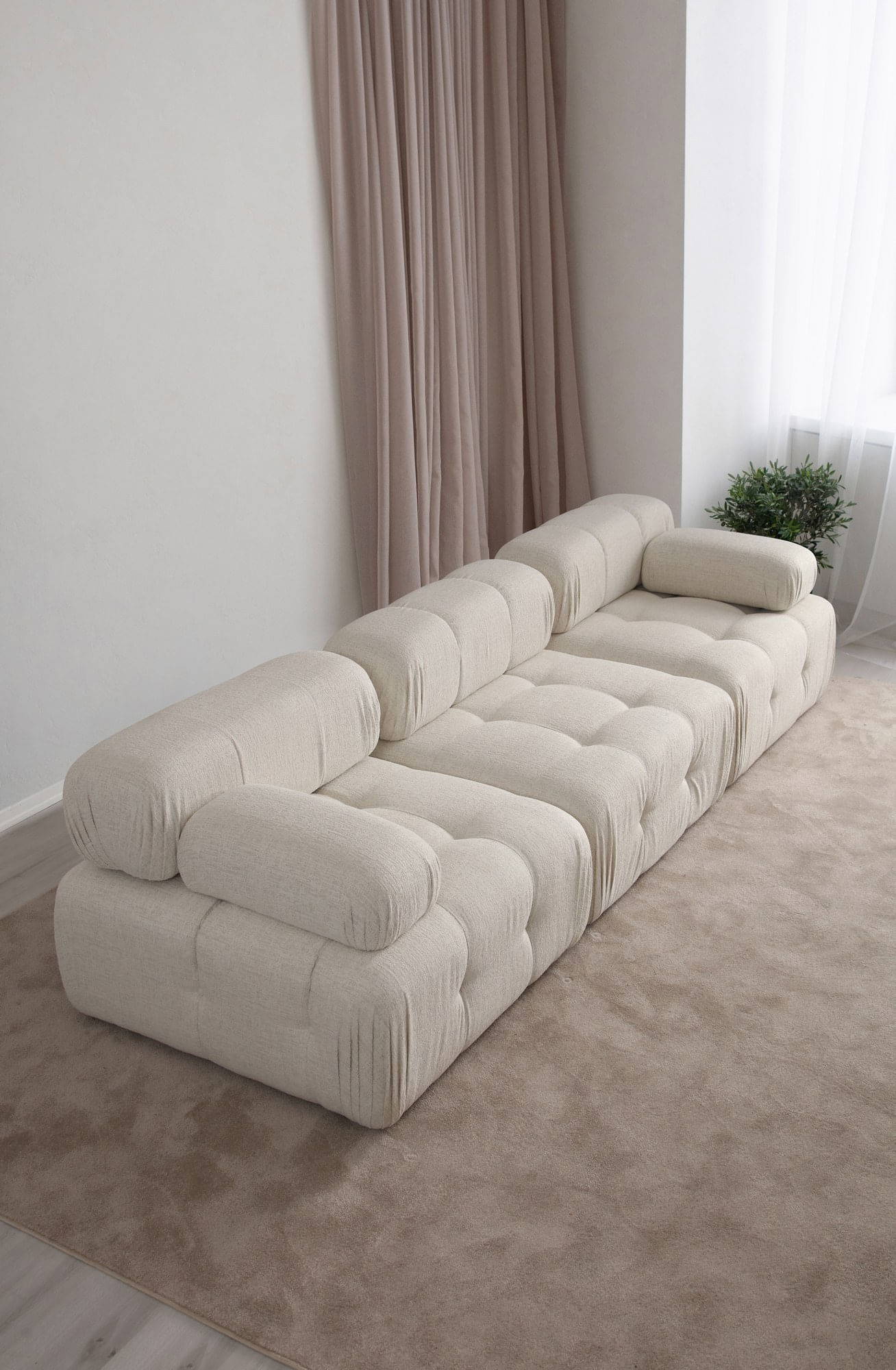 Canapea 3 locuri, Hanah Home, bouclé poliester, crem, 300x100x80 cm — imaginea 6