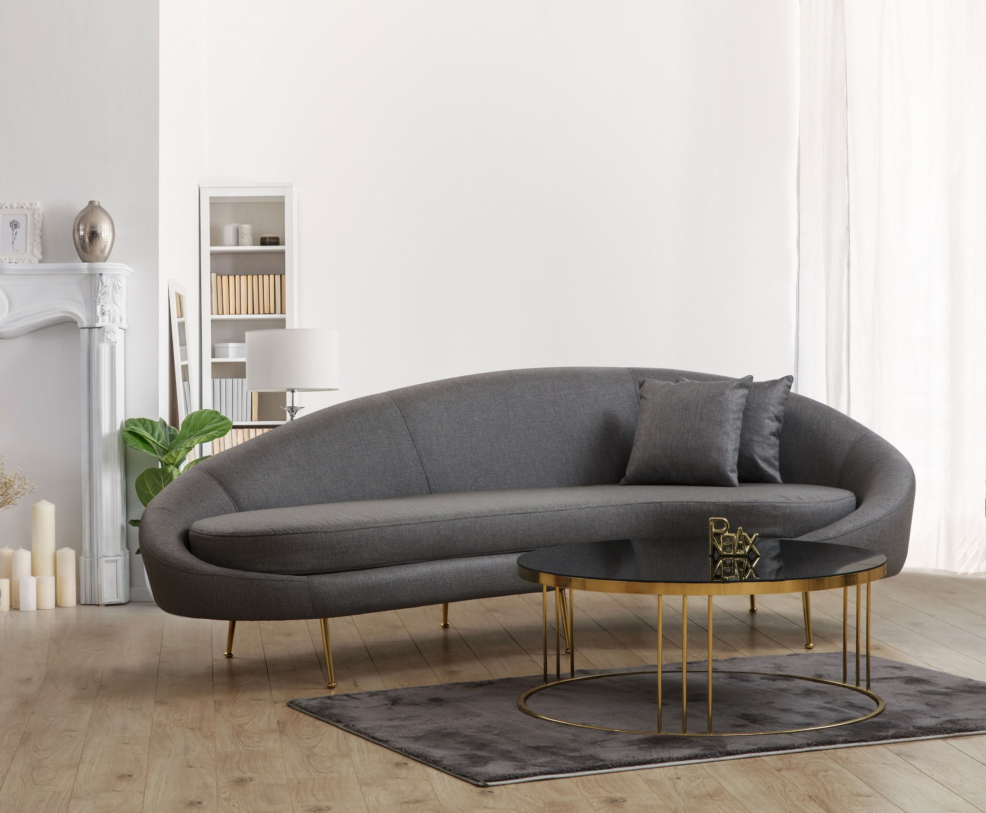 Canapea 3 locuri, Hanah Home, lemn fag si pal, gri inchis, 255x120x85 cm — imaginea 2