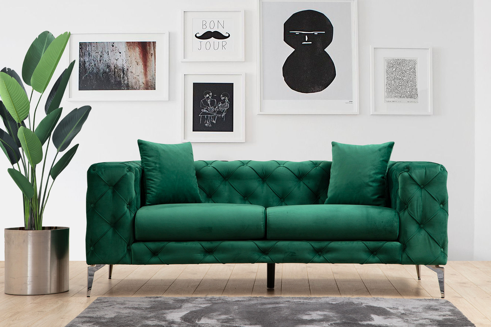 Canapea 2 locuri, Hanah Home, poliester, verde, 197x70x90 cm — imaginea 3