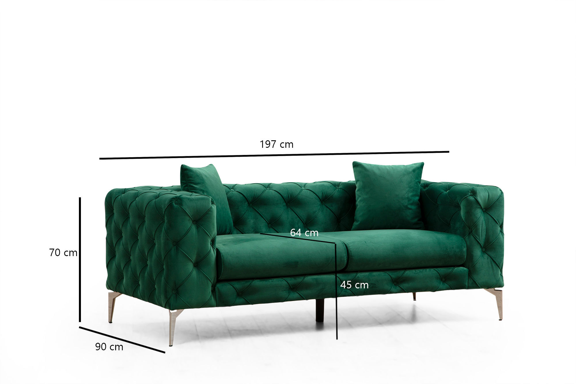 Canapea 2 locuri, Hanah Home, poliester, verde, 197x70x90 cm — imaginea 4