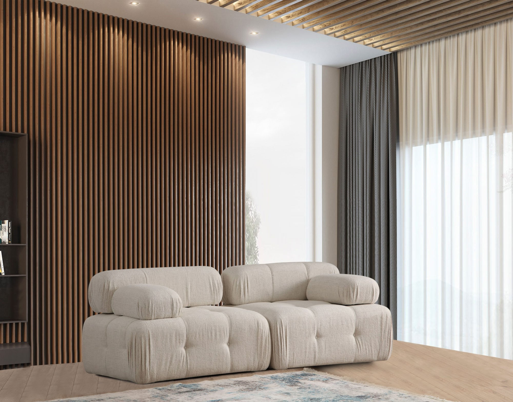 Canapea 2 locuri, Hanah Home, poliester, crem, 200x100x80 cm — imaginea 2