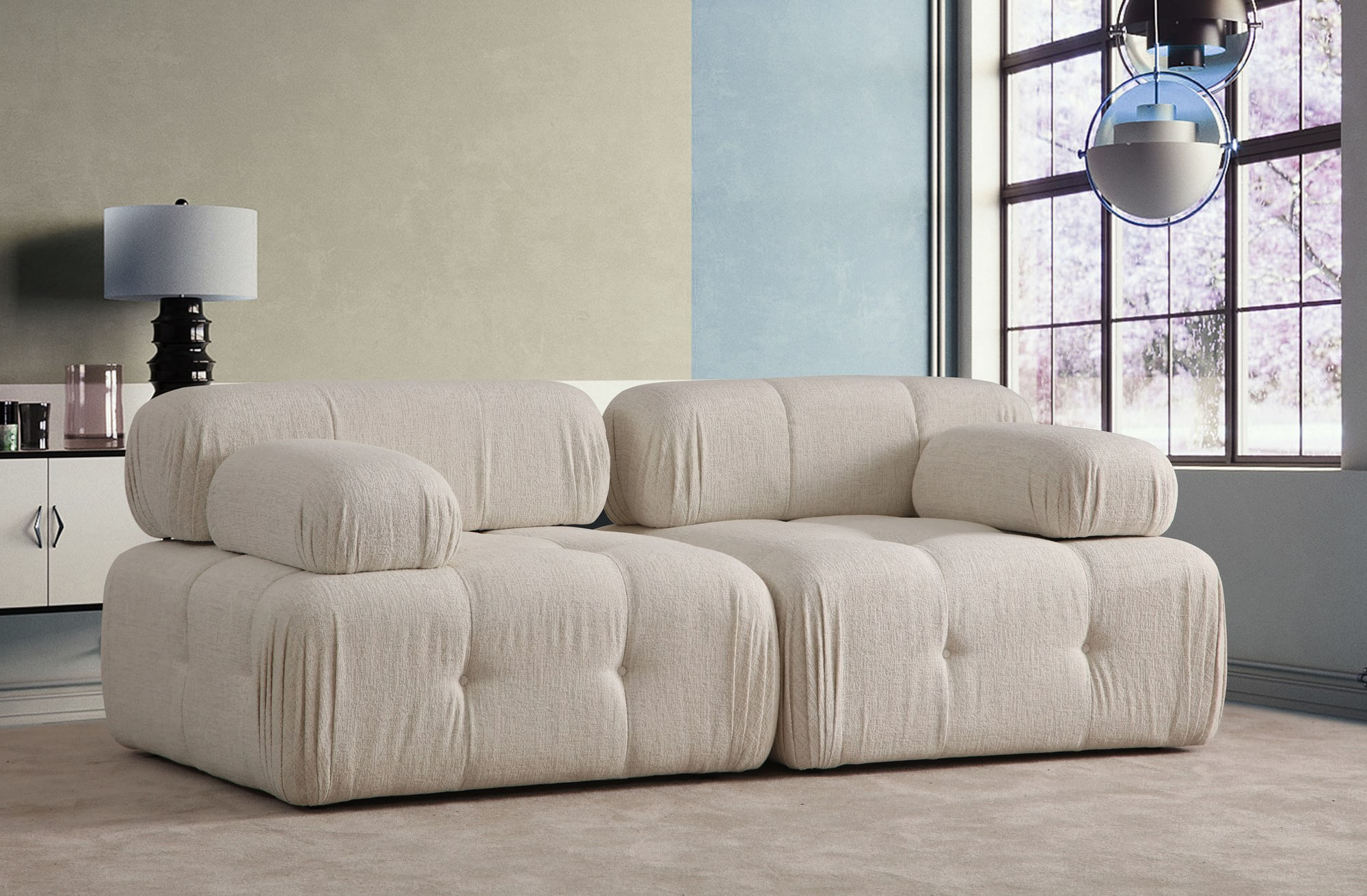 Canapea 2 locuri, Hanah Home, poliester, crem, 200x100x80 cm — imaginea 4