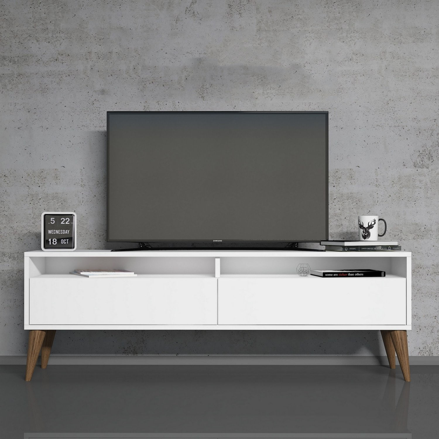 Comoda tv, Hanah Home, pal melaminat, alb, 150x50x30 cm, 845HCT5508 — imaginea 2