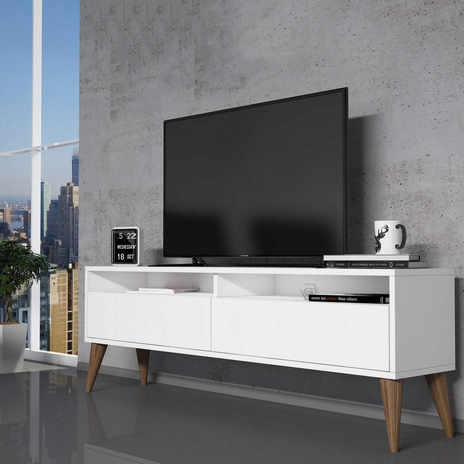 Comoda tv, Hanah Home, pal melaminat, alb, 150x50x30 cm, 845HCT5508 — imaginea 3