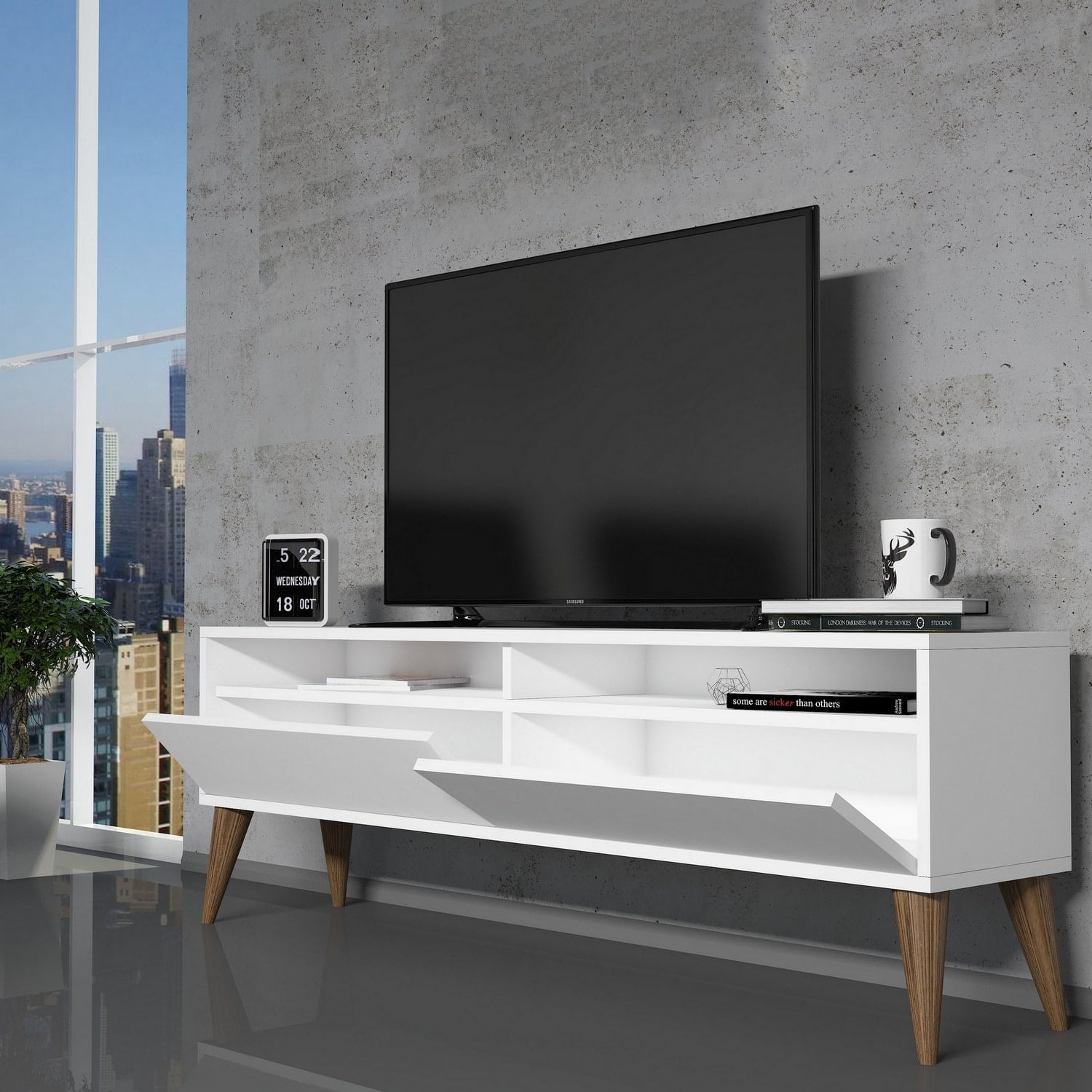 Comoda tv, Hanah Home, pal melaminat, alb, 150x50x30 cm, 845HCT5508 — imaginea 5