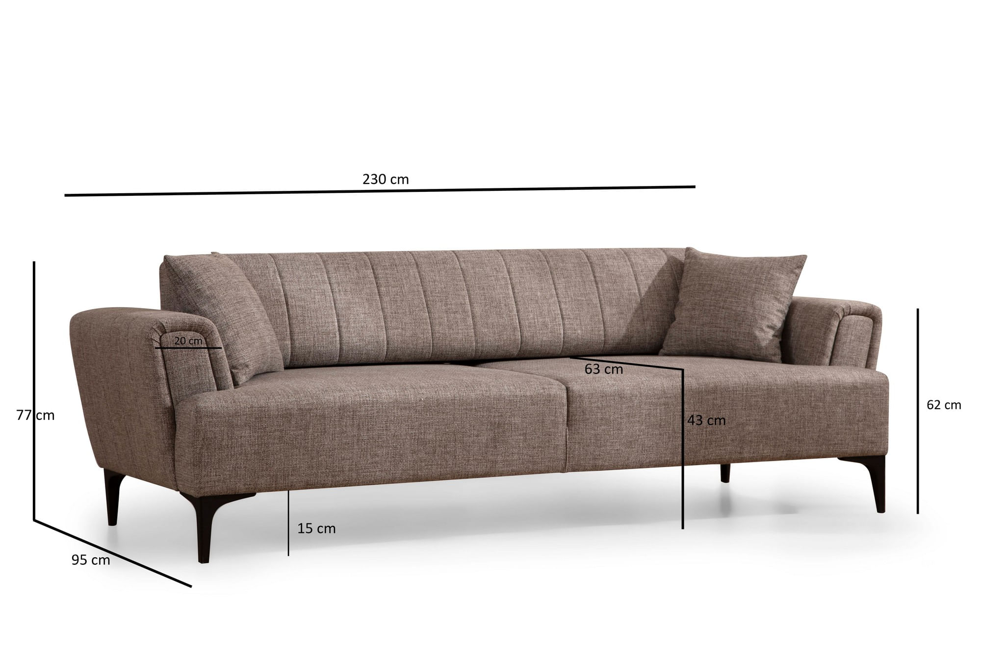 Canapea extensibila 3 locuri, Atelier Del Sofa, lemn fag si placi aglomerate, maro deschis, 230x95x77 cm — imaginea 4