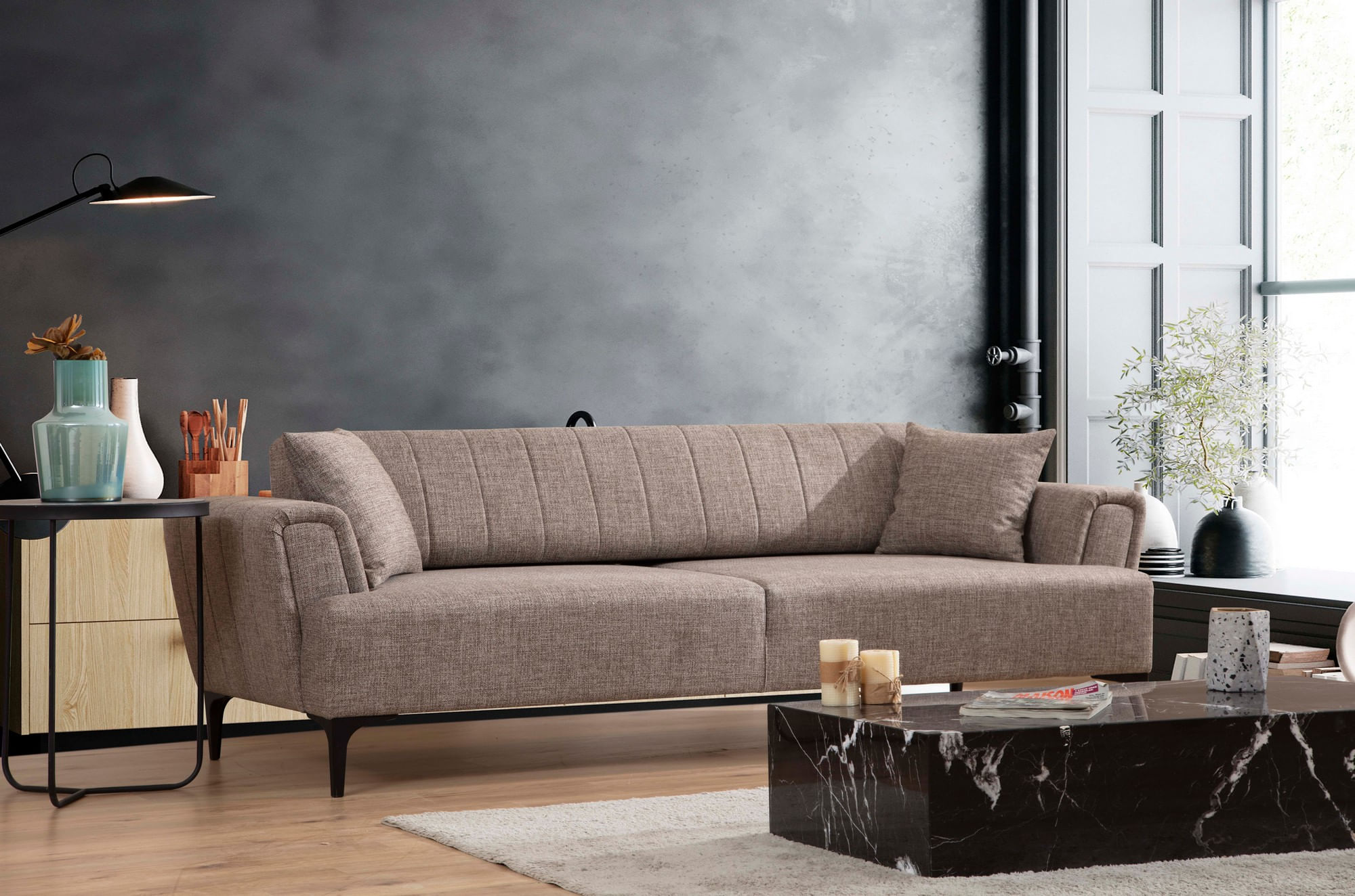 Canapea extensibila 3 locuri, Atelier Del Sofa, lemn fag si placi aglomerate, maro deschis, 230x95x77 cm — imaginea 9
