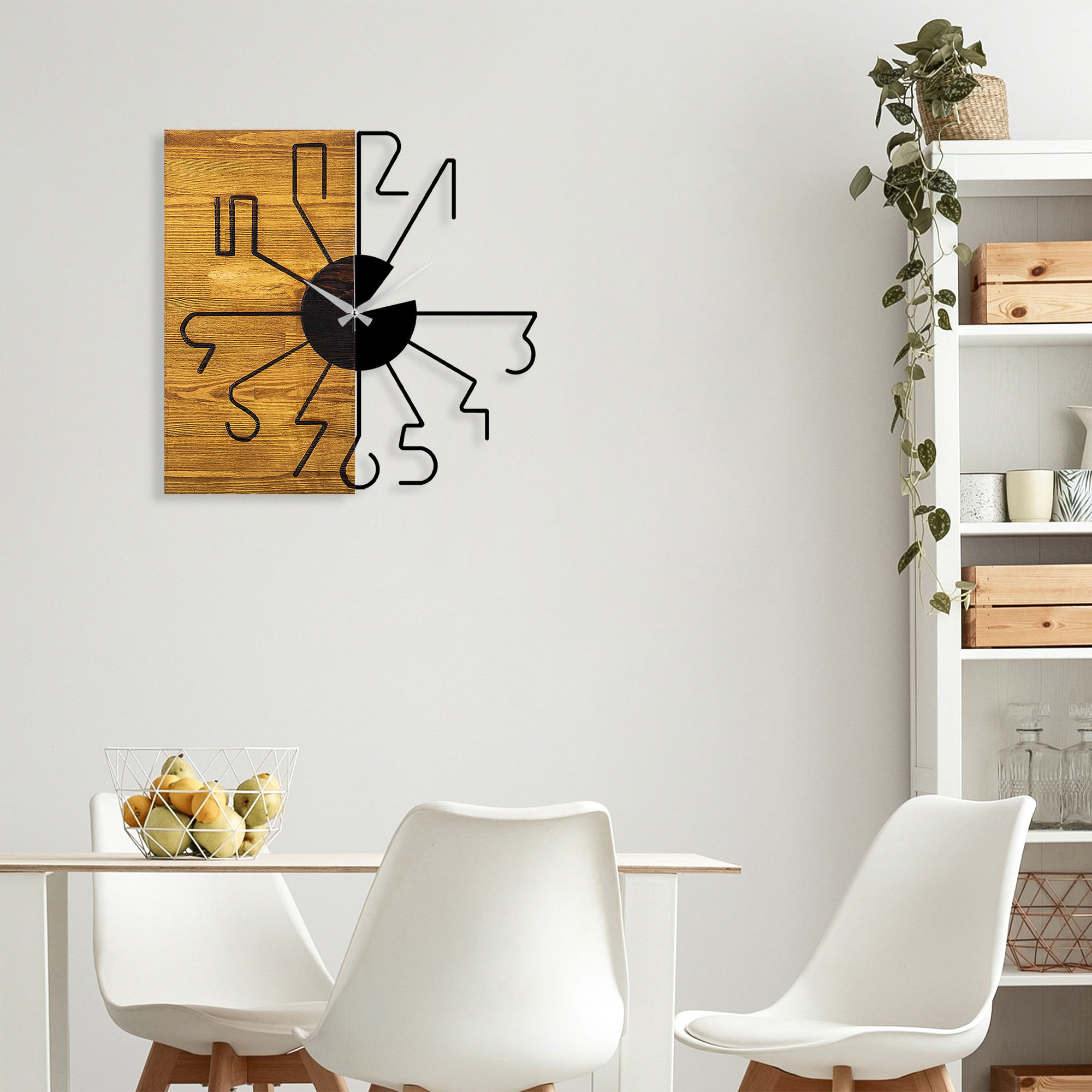 Ceas de perete decorativ, Wallxpert, lemn, nuc, negru, 58x3x58 cm