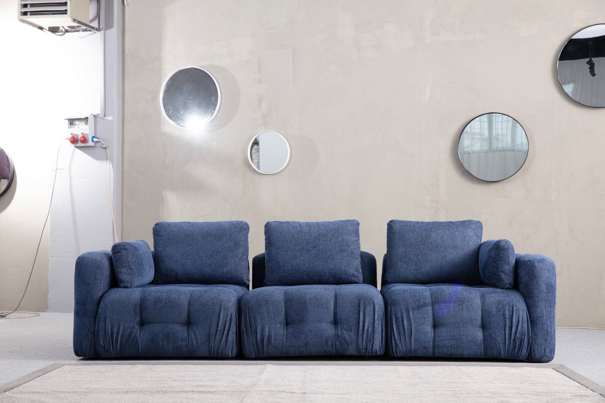 Canapea 3 locuri, Atelier Del Sofa, lemn fag si pal, albastru marin, 290x100x65 cm — imaginea 2