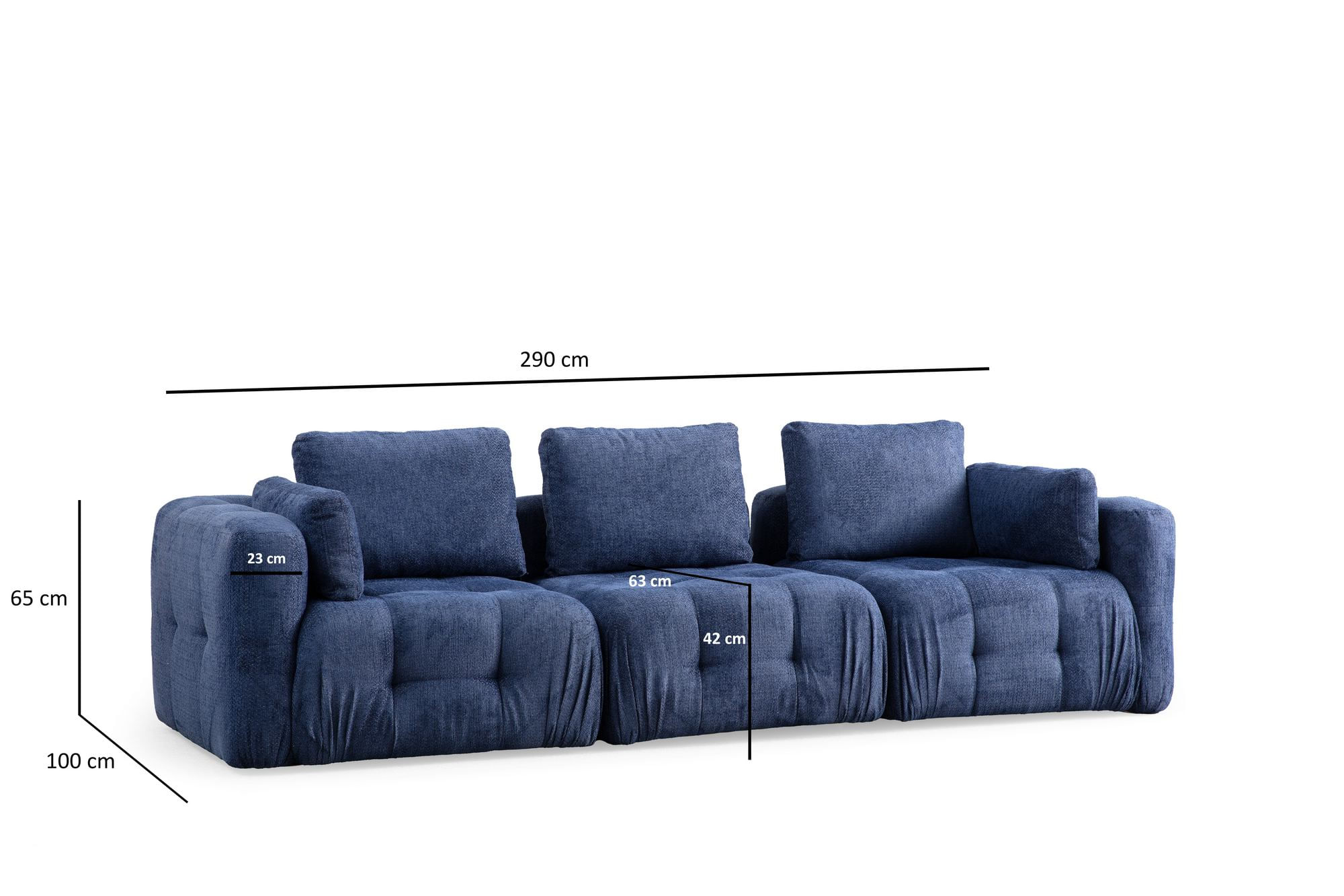 Canapea 3 locuri, Atelier Del Sofa, lemn fag si pal, albastru marin, 290x100x65 cm — imaginea 7