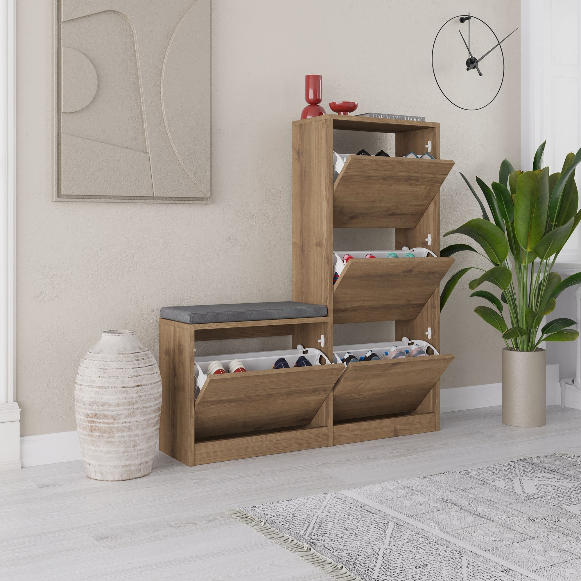 Dulap pantofi, Hanah Home, pal melaminat, hitit, 105x26x118.5 cm