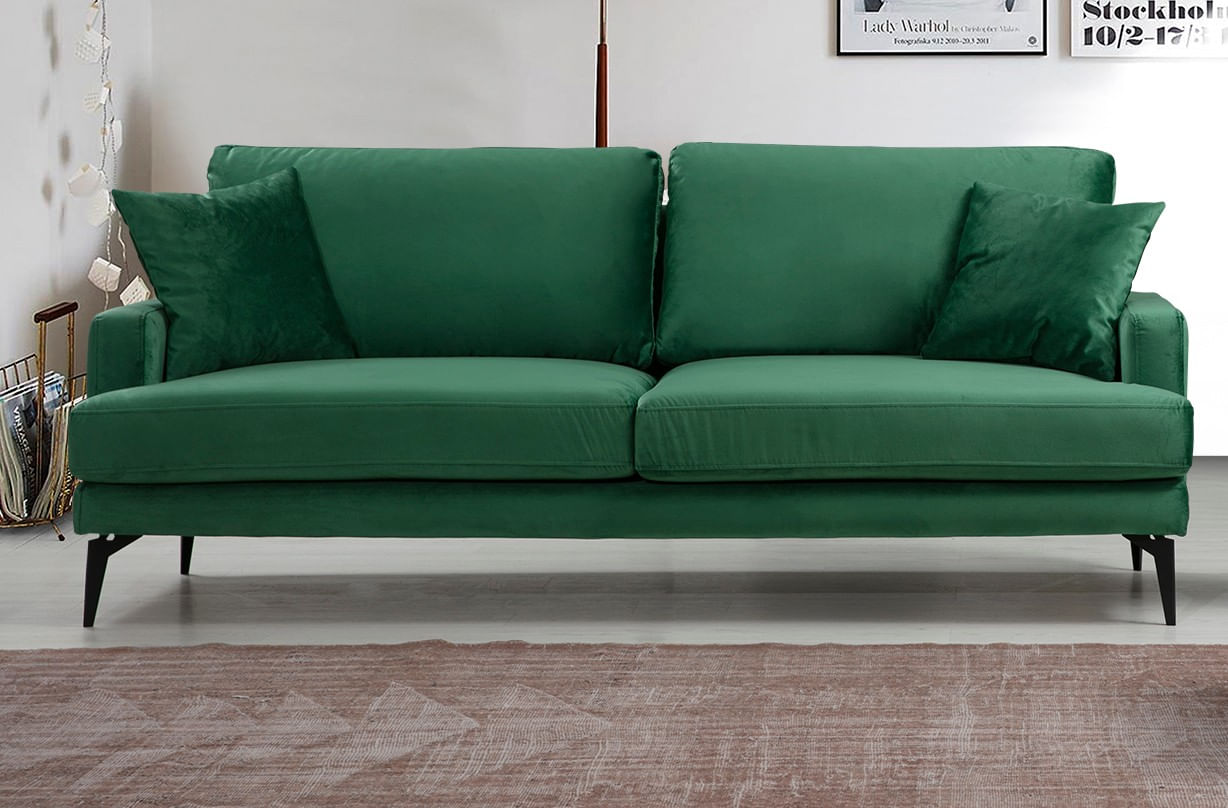 Canapea 3 locuri, Hanah Home, lemn fag si pal, verde, 205x90x88 cm — imaginea 3