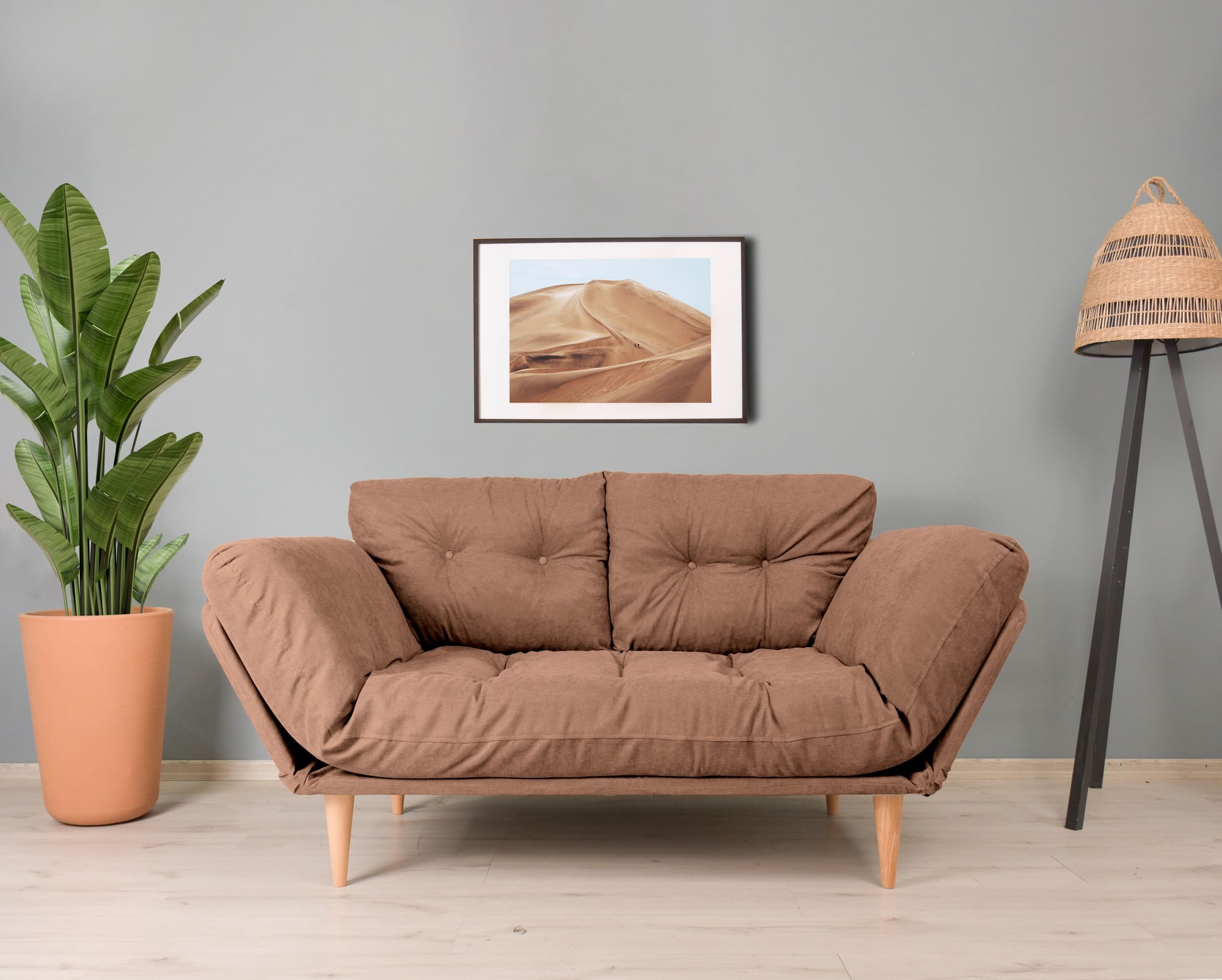 Canapea extensibila, Hanah Home, metal, stofa in, maro deschis, 200x70 cm — imaginea 6