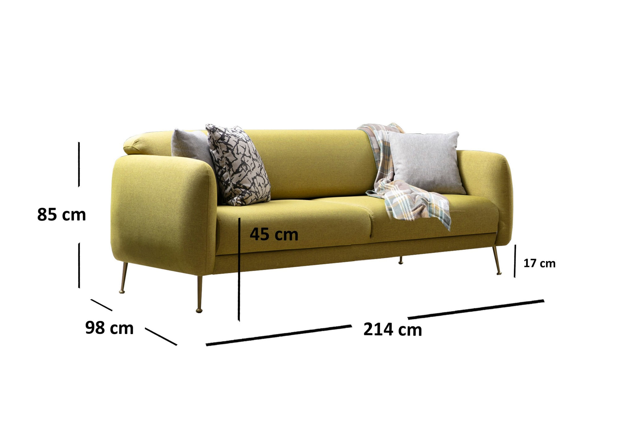 Canapea extensibila 3 locuri, Hanah Home, lemn fag şi PAL, galben, 214x98x85 cm — imaginea 4