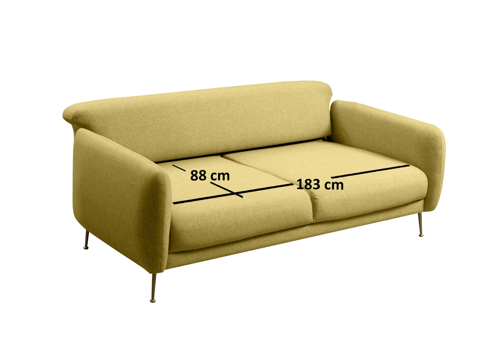 Canapea extensibila 3 locuri, Hanah Home, lemn fag şi PAL, galben, 214x98x85 cm — imaginea 5