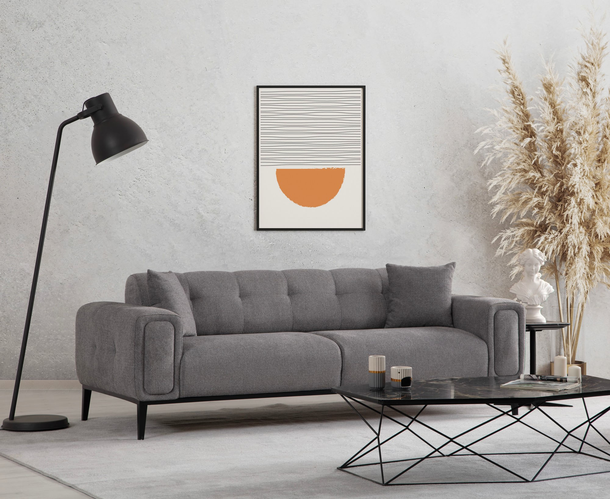 Canapea extensibila 3 locuri, Hanah Home, lemn de fag, gri deschis, 225x92x76 cm