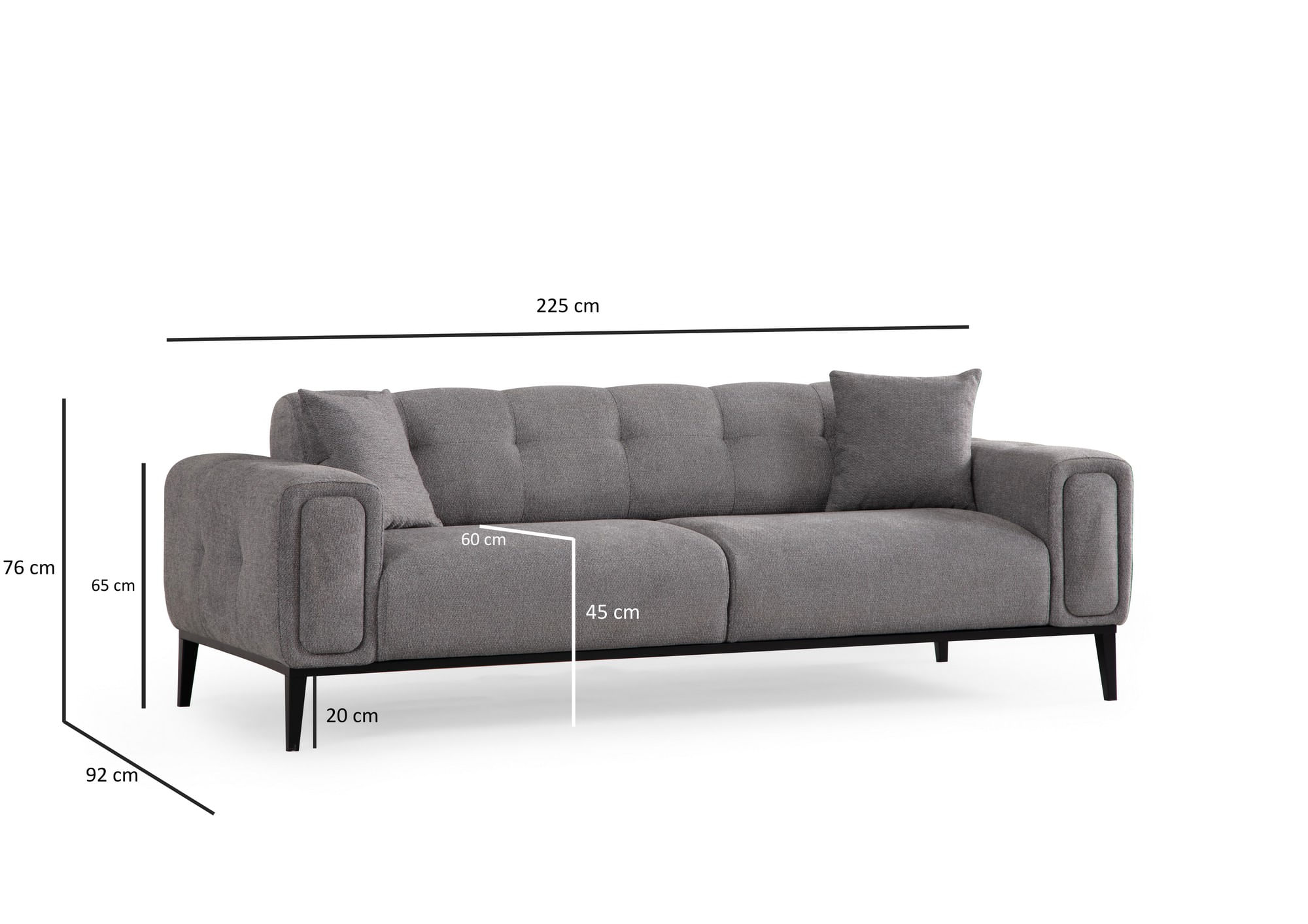 Canapea extensibila 3 locuri, Hanah Home, lemn de fag, gri deschis, 225x92x76 cm — imaginea 7