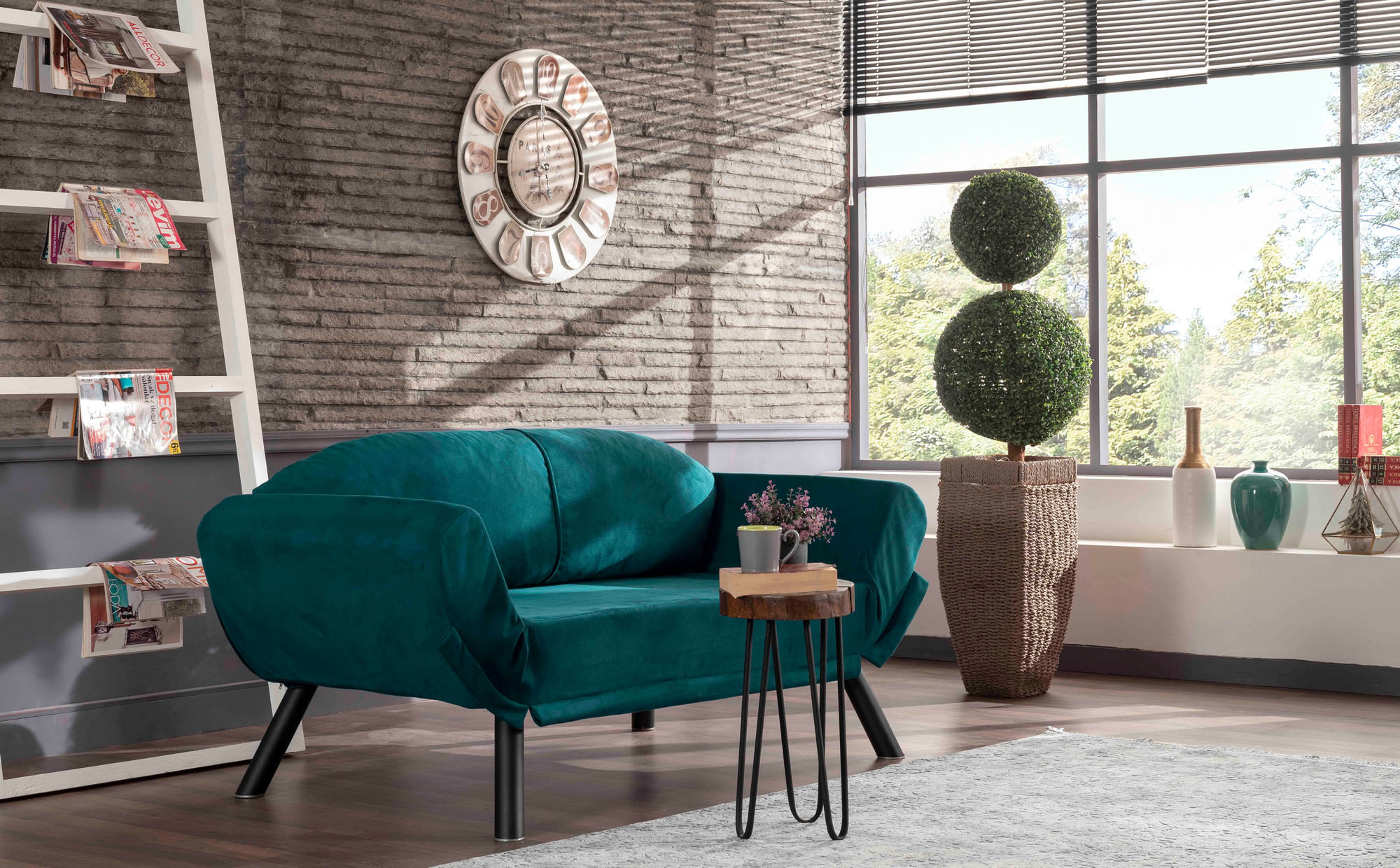 Canapea extensibila, Hanah Home, metal, albastru petrol, 177x87x75 cm — imaginea 5